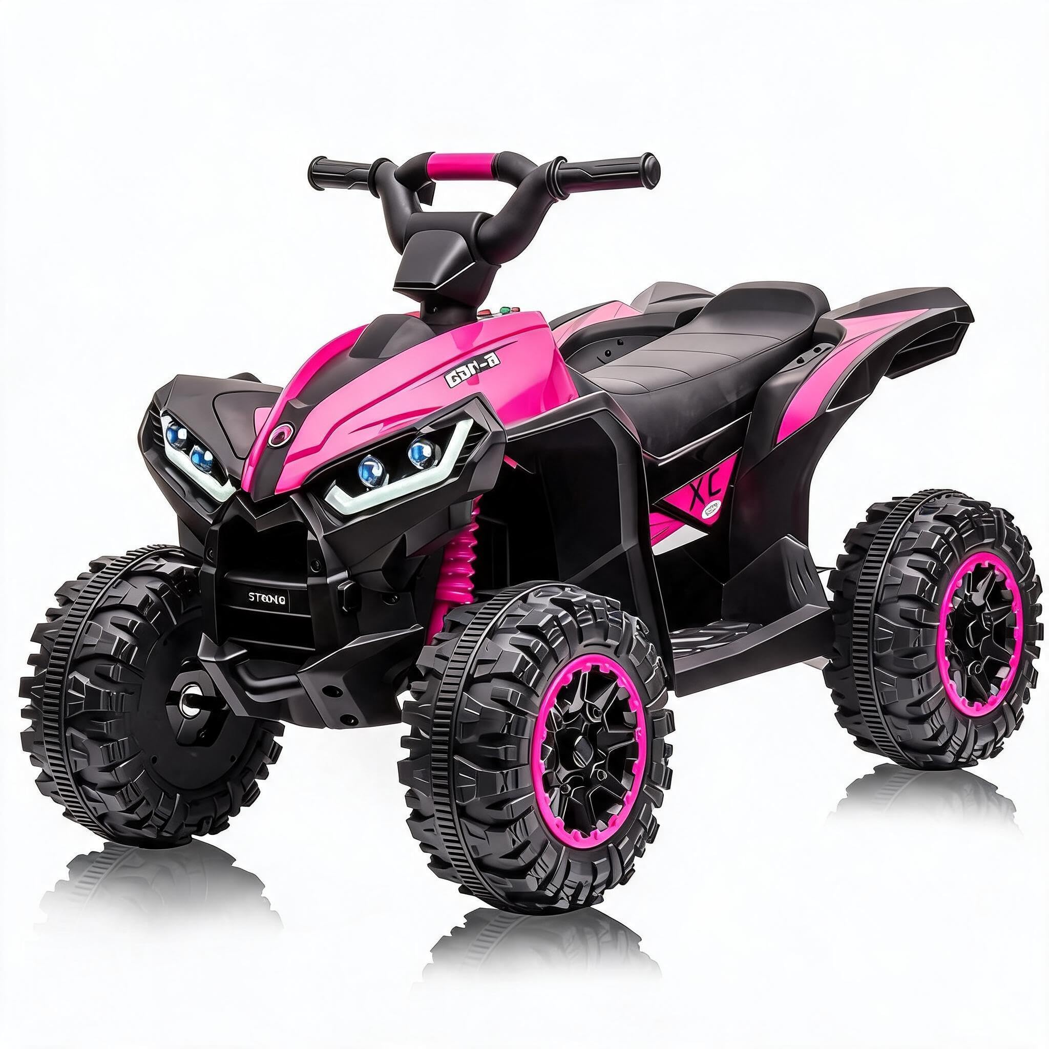Quad Électrique Enfant 12V avec LED, Musique, Klaxon – 2 Vitesses (3-6 km/h), Véhicule Tout-Terrain Fille Garçon 3+ Ans, 83x53x56cm – Couleur Rose