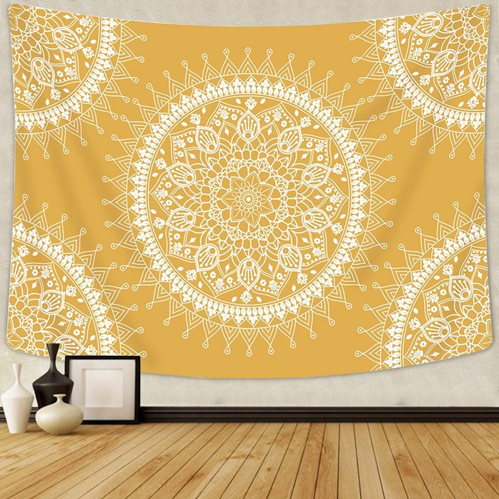 Arfbear Bohemian Tapestry, Mandala Hippie Popular Wall Hanging Tapestry Warm Golden Yellow Beach Blanket (large-79 x 59 in) …
