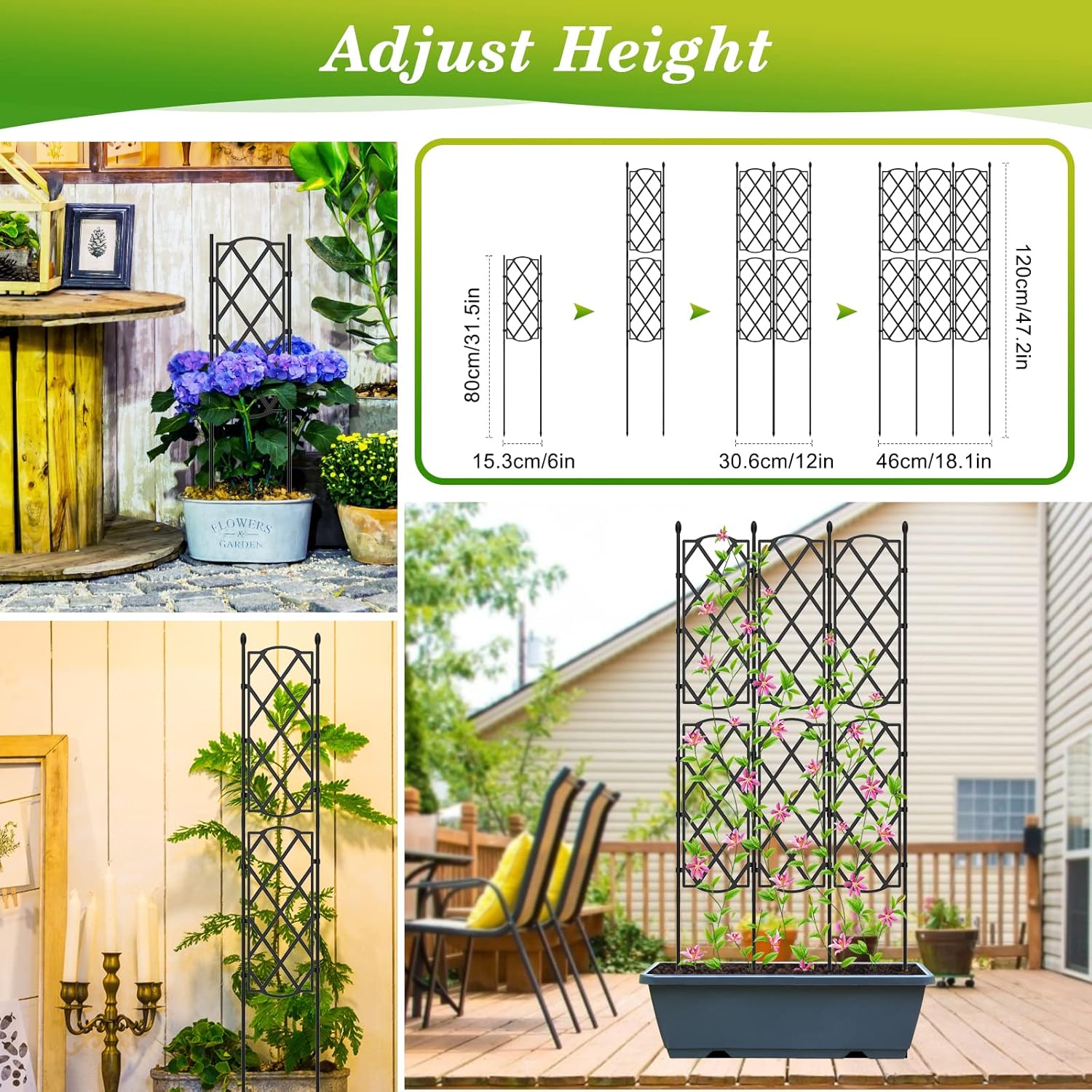 Garden Trellis for Climbing Plants Outdoor, 4FT Tall Plant Support Trellis Cage for Indoor Potted Plants, Plant Trellises Frame for Vines, Flowers, Vegetable, Rustproof Lattice Grid Panels
