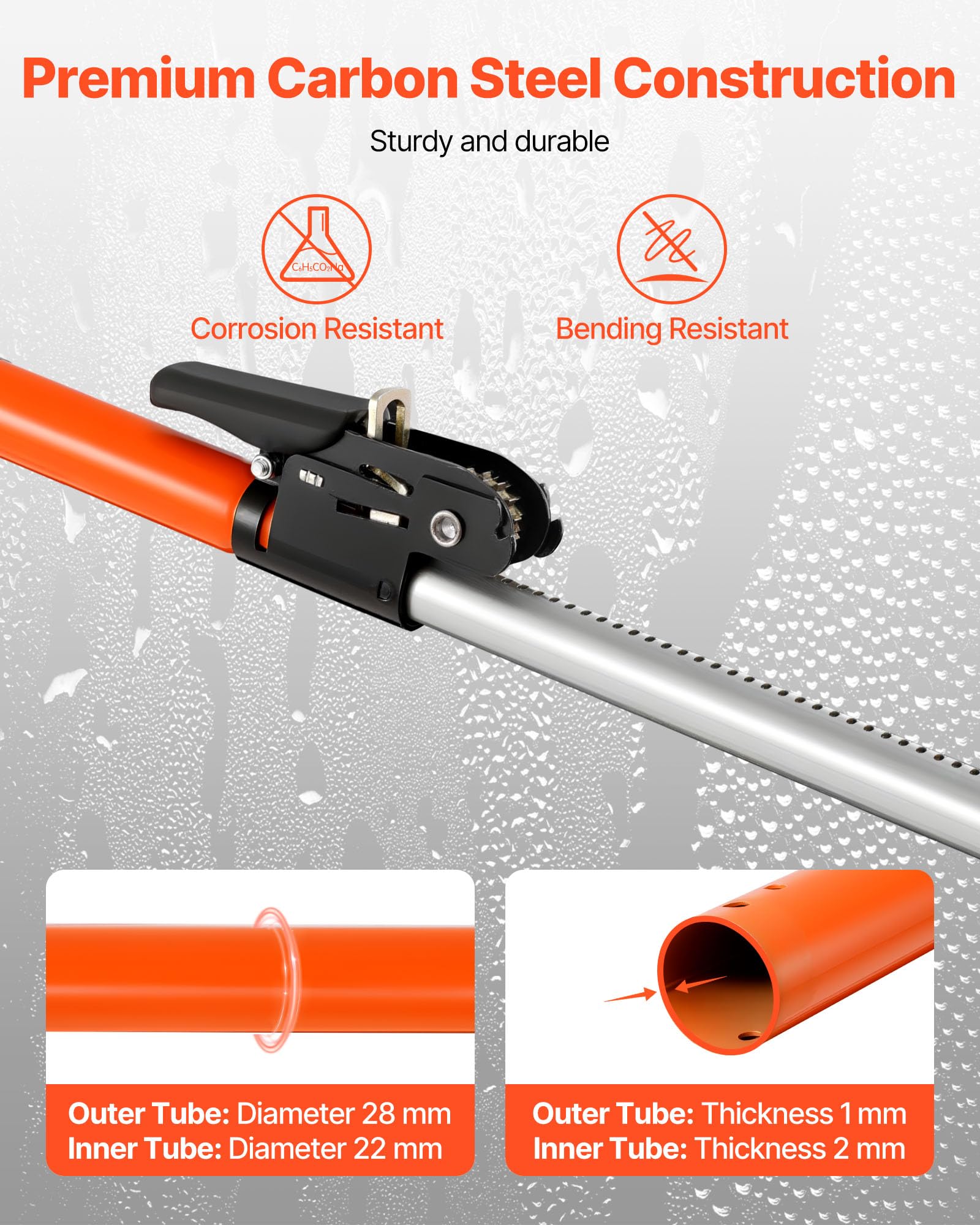 VEVOR Barra de Carga Extensible, con Trinquete Ajustable 1016-1854 mm, Estabilizador de Carga de Acero con Almohadillas Antideslizantes, para Camionetas, SUV, Minivans, Naranja, 1000 x 95 x 61 mm