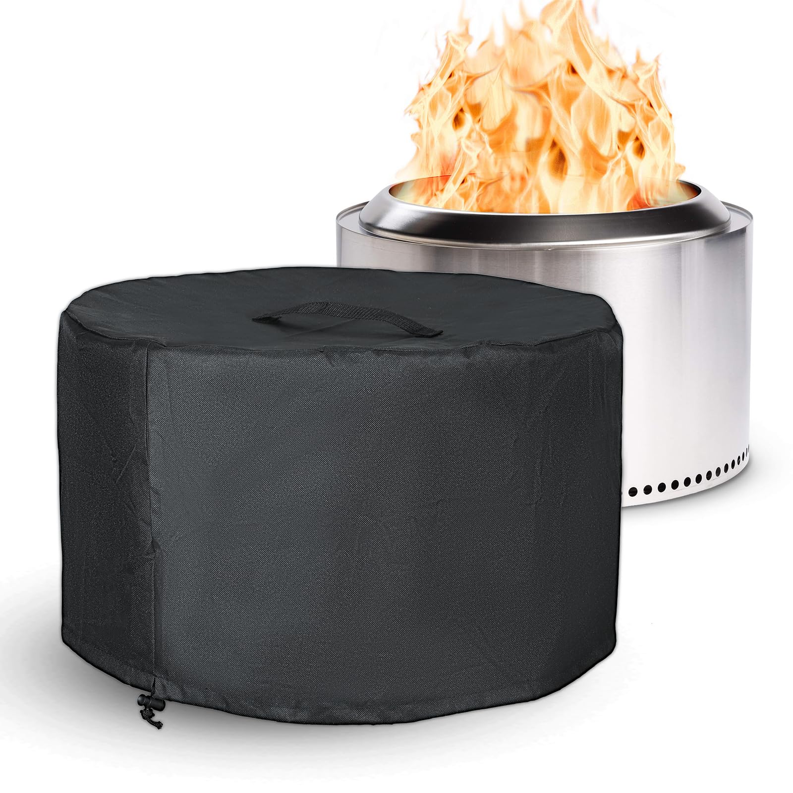 Surieen Black 29" Round Fire Pit Cover, Outdoor Garden Firepit Patio Heater Cover, 600D Oxford Fabric Firepit Covers Compatible With Solo Stove Bonfire Yukon Cover, 29"D X 18"H (L)
