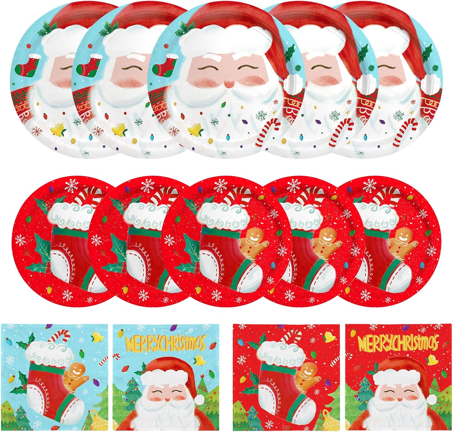 Merry Christmas Party Decorations Set - Includes Santa-Themed Disposable Paper Plates and Napkins for Festive Celebrations | Christmas Party Supplies for 48 Guests