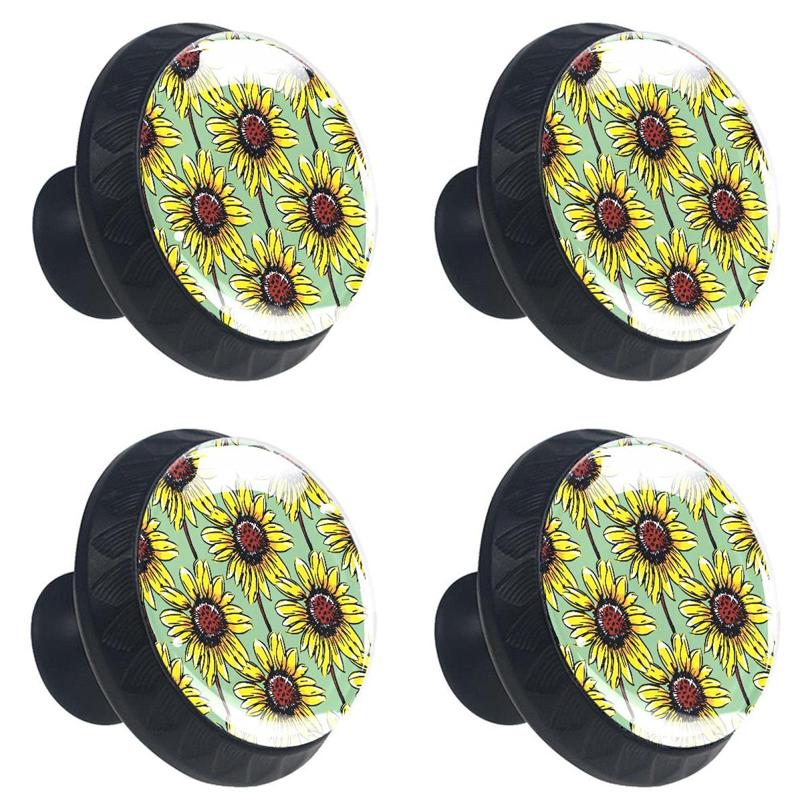 Bouton de tiroir en cristal 30mm lot de 4 à motif tournesol pour sublimer les meubles de bureau