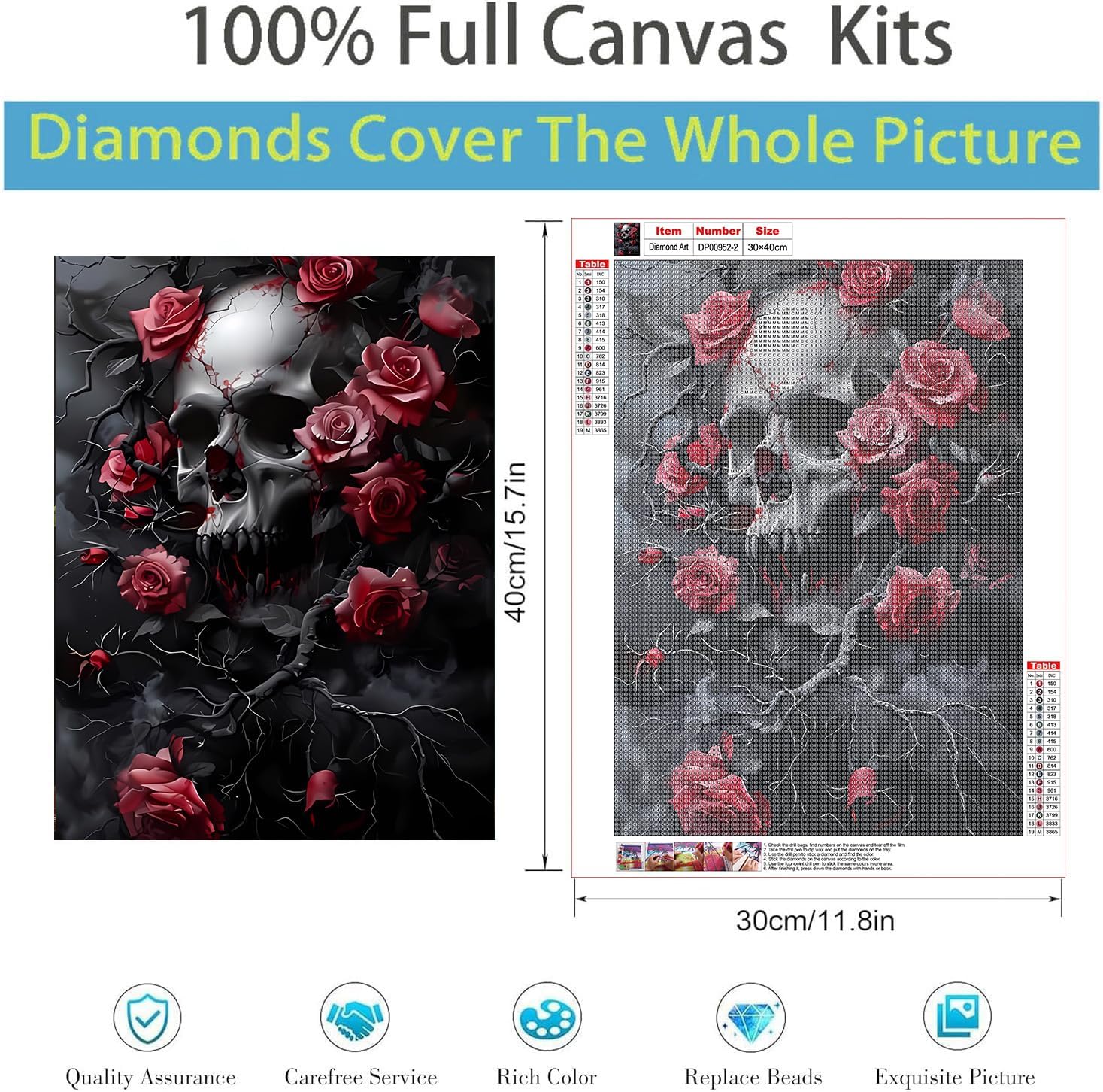 GOUOYANA Halloween Diamond Art Kits for Adults,5D Gothic Diamond Art 3-Piece Set,DIY Full Drill Diamond Painting Kit,Home Wall Decor Diamond Painting (12x16 Inch)