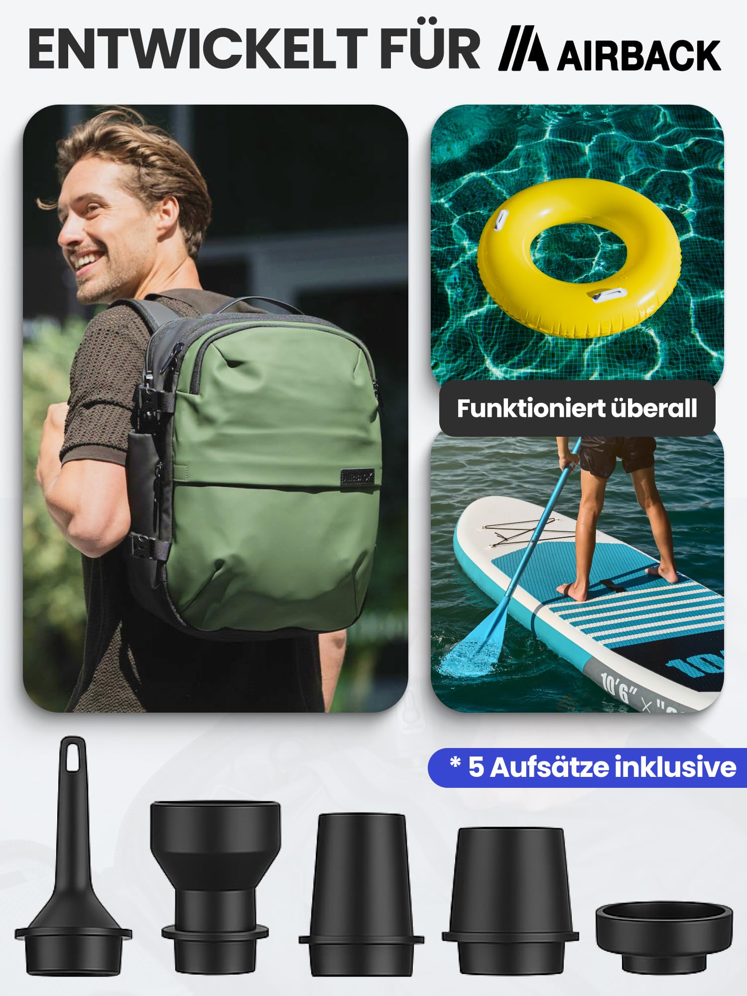 Airback Winzige Luftpumpe, tragbare elektrische Pumpe mit LED-Anzeige, Passend für alle unsere Rucksäcke, Mini Airpump, Schwarz