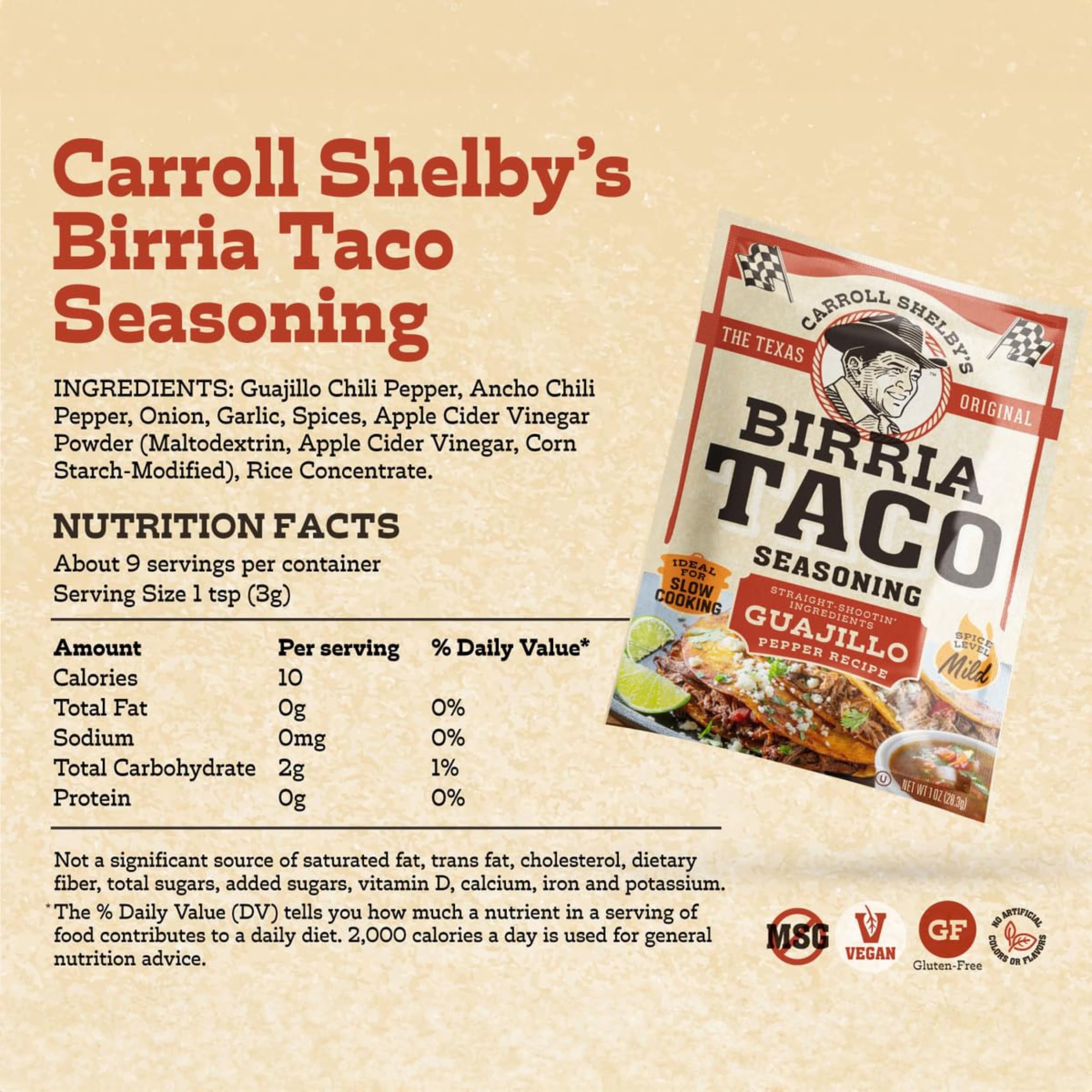 Carroll Shelby's Original Texas Brand Authentic Birria Taco Seasoning – Savory and Spicy Flavors for Tacos and Meats (Pack of 6)