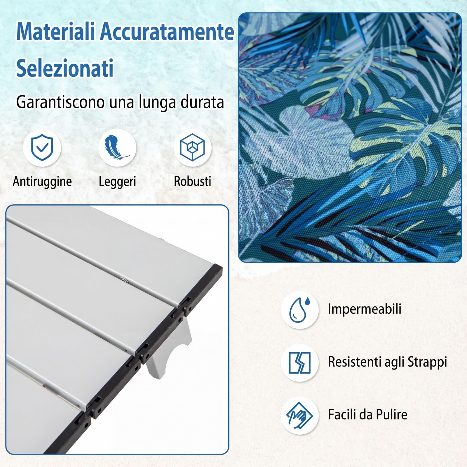 COSTWAY Set Sedia da Spiaggia, con Tavolino Pieghevole, Schienale Regolabile a 5 Livelli, Poltrona da Spiaggia con Cuscino per Testa, Sedia da Campeggio, Portata 136 kg (Blu Scuro, Modello 2)