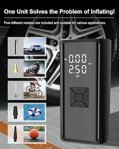 Miniatura 4 de Inflador de neumáticos, compresor de aire portátil, inflador de neumáticos eléctrico inalámbrico de 150 PSI, bomba de neumáticos automática inflado