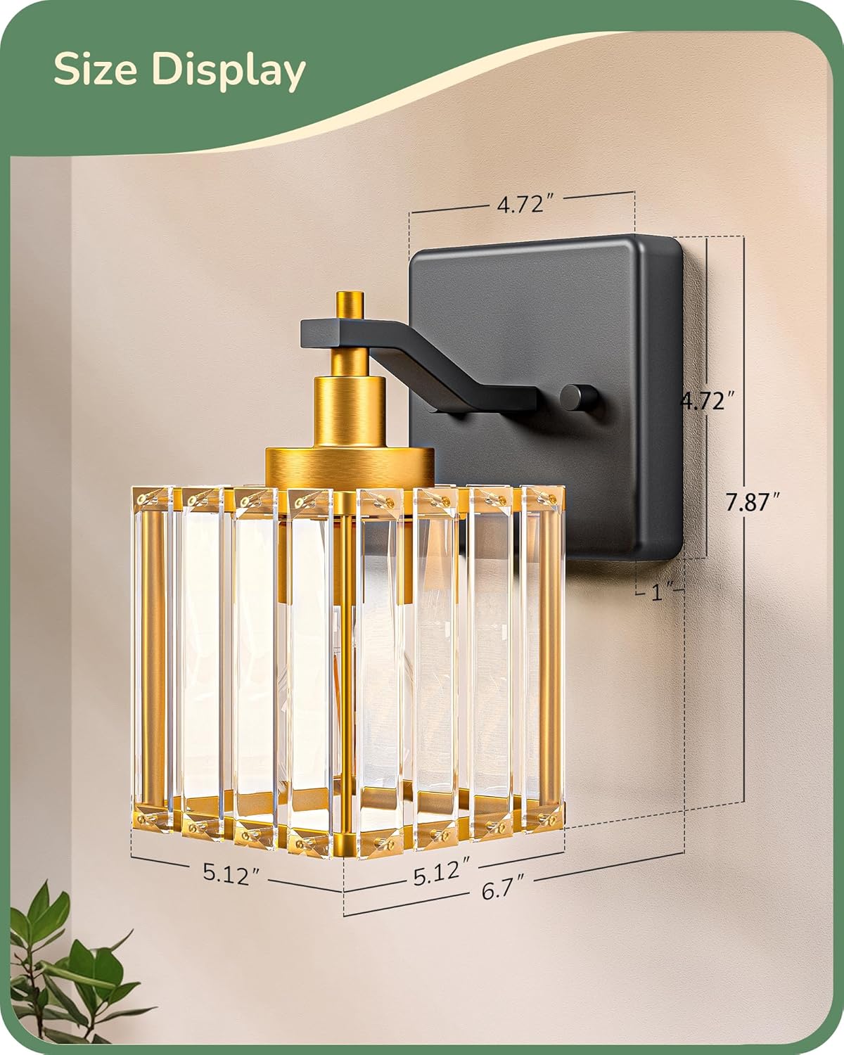 EDISHINE Wall Sconces Set of Two, Bathroom Light Fixtures with Crystal Shade, Modern Vanity Lights, Black Gold Lighting Fixtures Over Mirror, Indoor Wall Lamp, E26 Base