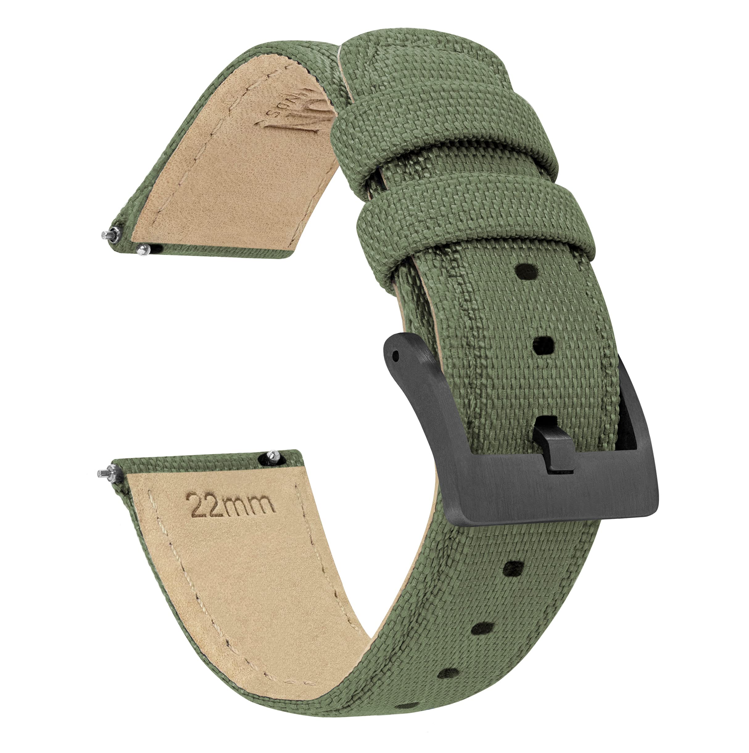 21mm Army Green BARTON Sailcloth Quick Release Premium Nylon Weave (Gunmetal Grey Buckle)