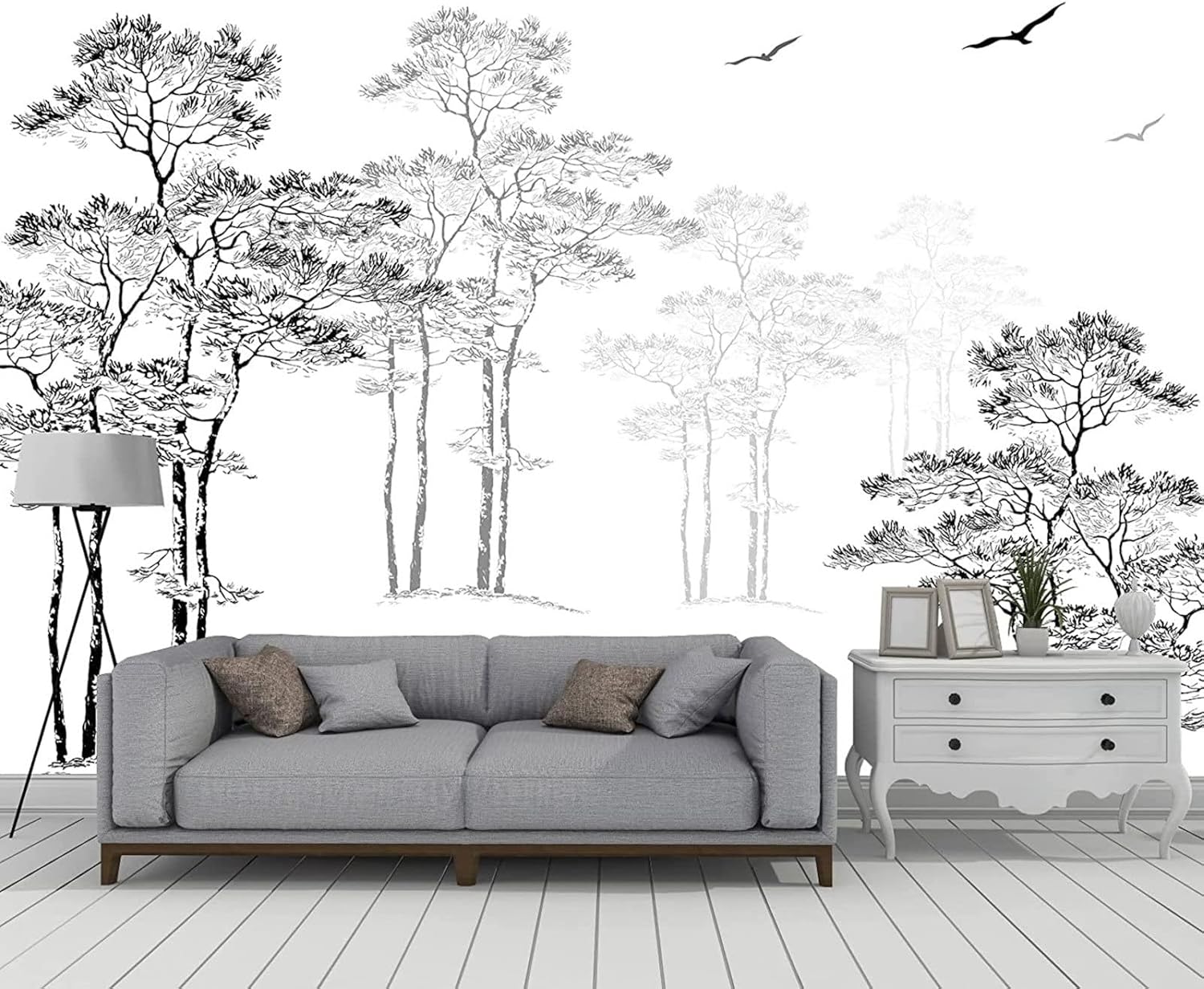 Papier Peint Panoramique Arbre Croquis Noir Et Blanc Papier Peint