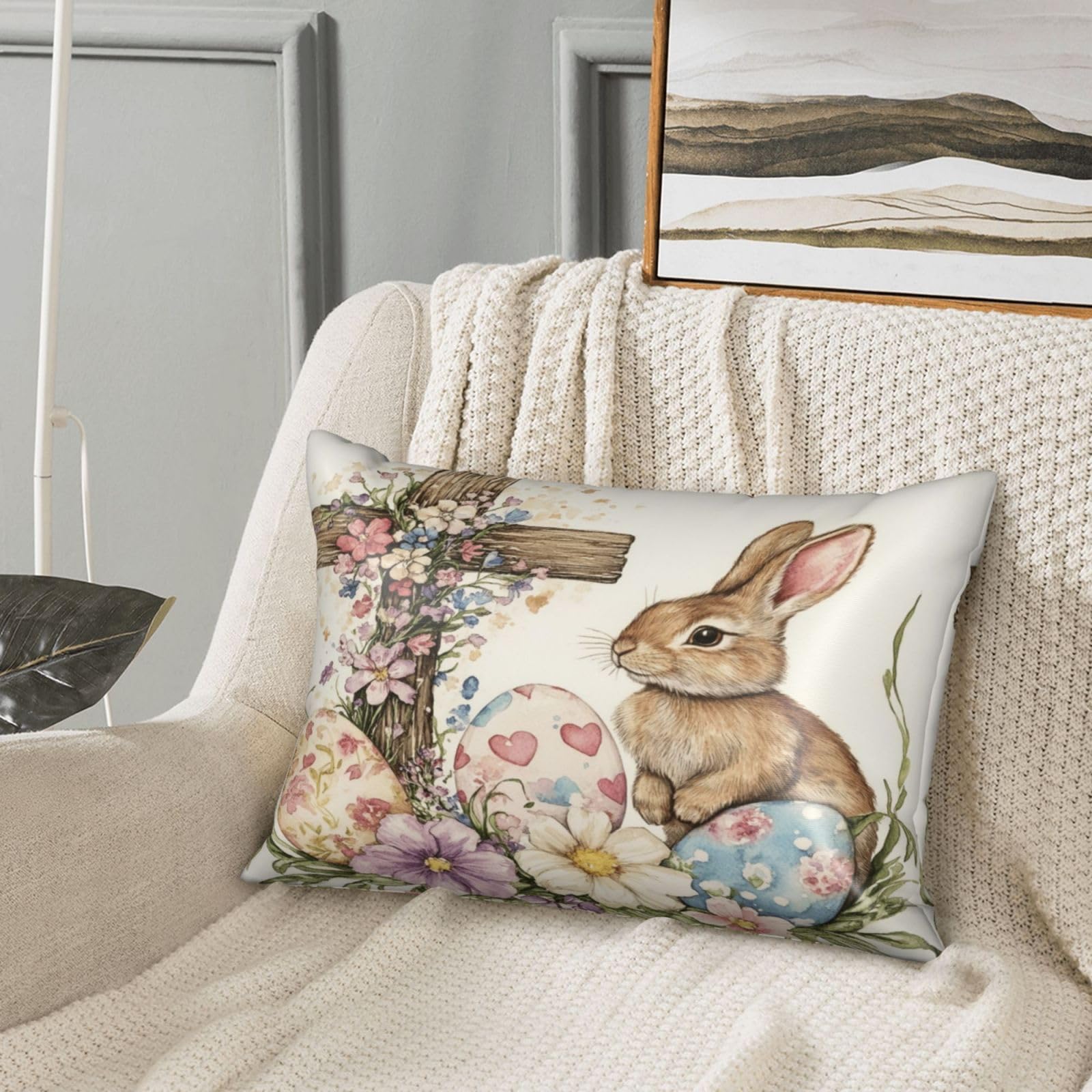 Easter Spring Bunny Eggs Satin Pillowcase Rabbits Florals Silk Pillow Cases for Hair and Skin Slipping Body Pillow Cover with Zipper Queen Size 20x30 Pillowcase Decorative for Kids Bedroom