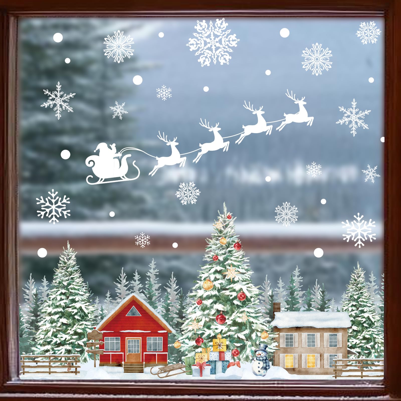 Autocollants Muraux Réutilisables Pour Fenêtre, Arbre De Noël, Flocons De Neige, Renne, Traîneau, Décoration De Porte, Décorations De Fête Pour Maison, Magasin, Magasin (sapin De Noël Doré