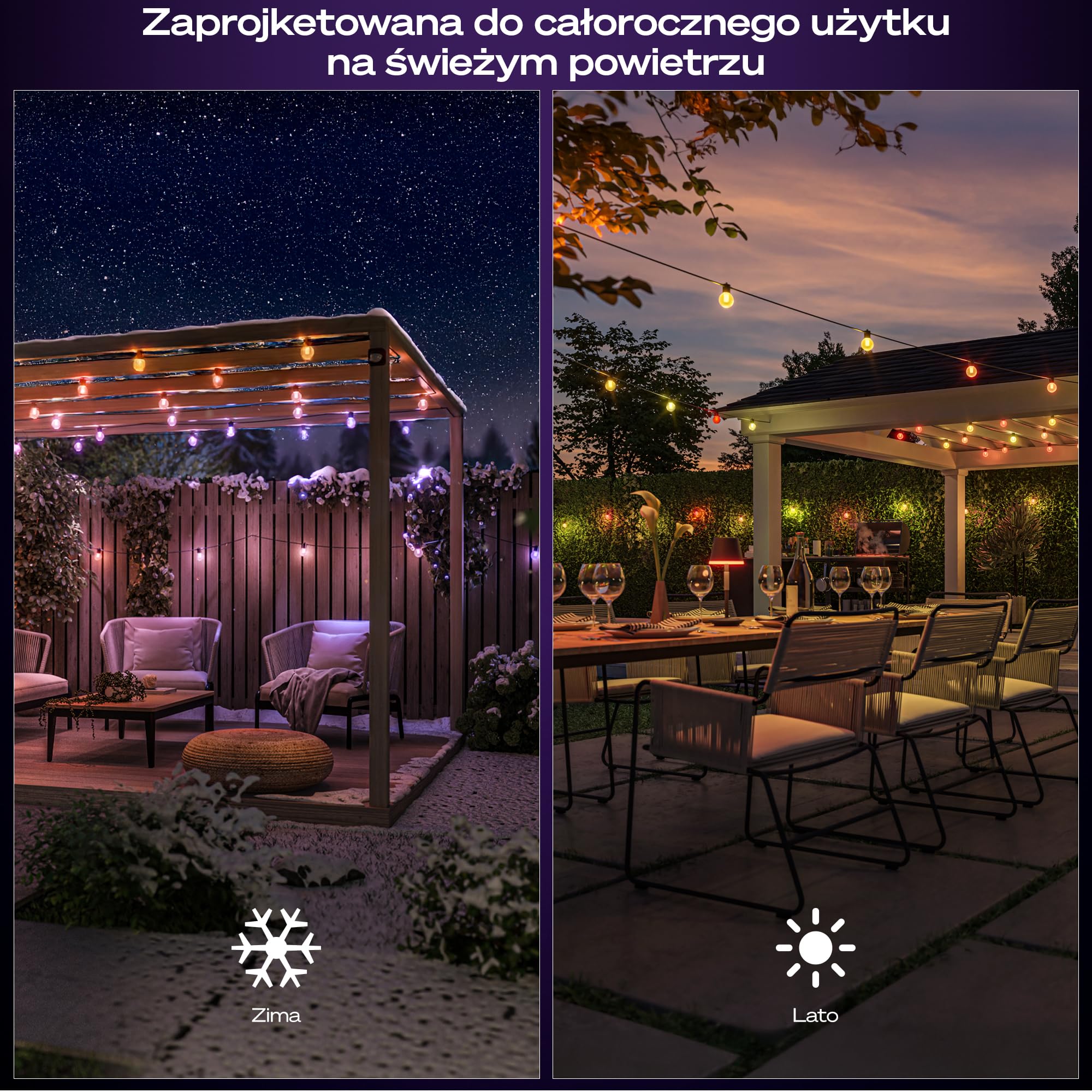 Lampki sznurkowe Philips Hue Festavia Globe na zewnątrz, białe i kolorowe, 14 m, 20 żarówek, ściemniane, sterowane aplikacją Hue, współpracujące z Alexa, Google Asystentem i Apple Home.