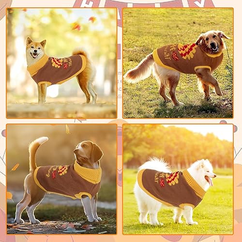 Miniatura 6 de HUMLANJ Suéter de punto de Acción de Gracias con cuello alto para perro, suéter cálido sin mangas con agujero para correa para cachorro, perrito,