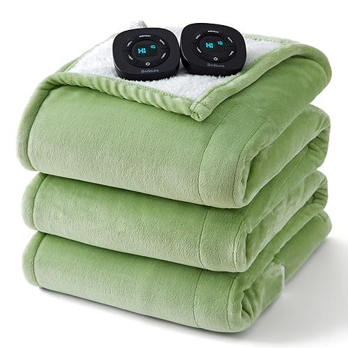 Bedsure Electric Blanket Queen Size - Dual Control Heated Blanket Queen, GentleSoft Fast Heating with 10 Time Settings & 10 Heat Settings, Warm Gift for Grandma (84x90 inches, Sage Green) - 14 - Sage Green - Queen