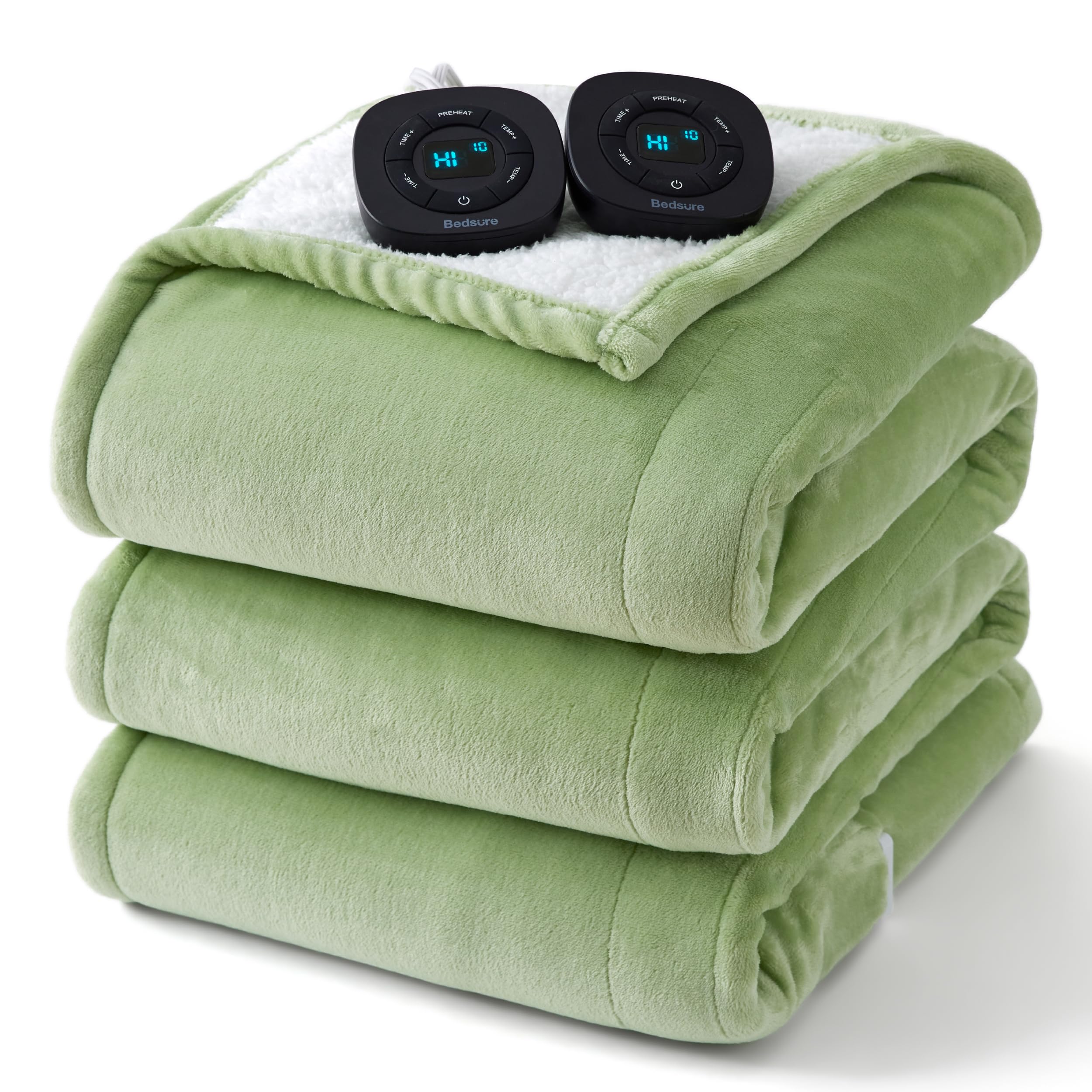 Bedsure Electric Blanket Queen Size - Dual Control Heated Blanket Queen, GentleSoft Fast Heating with 10 Time Settings &amp; 10 Heat Settings, Warm Gift for Grandma (84x90 inches, Sage Green)