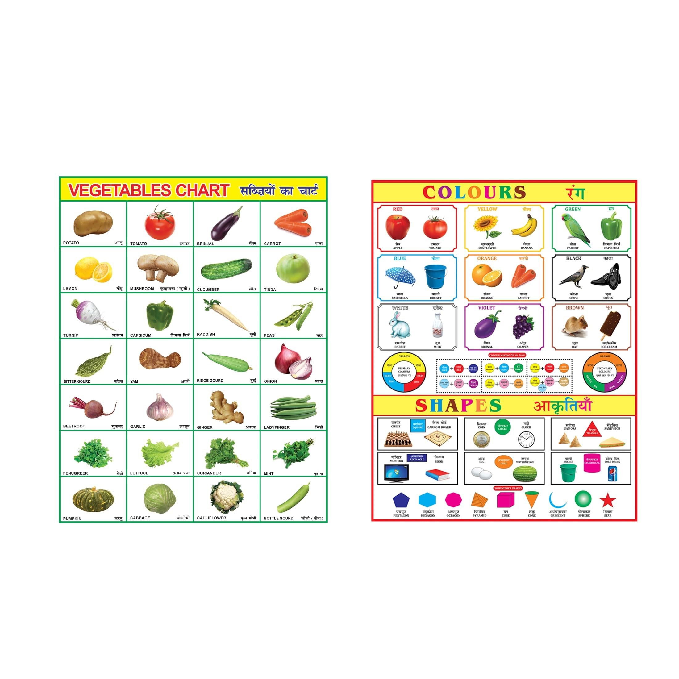 Eoi Marketing Combo Of 2 Chart Vegetables & Colours & Shapes Chart For Kids | 20X30Inch (51X76Cm)| Laminated Chart | Waterproof And Non Tearable Wall Chart-picture-21