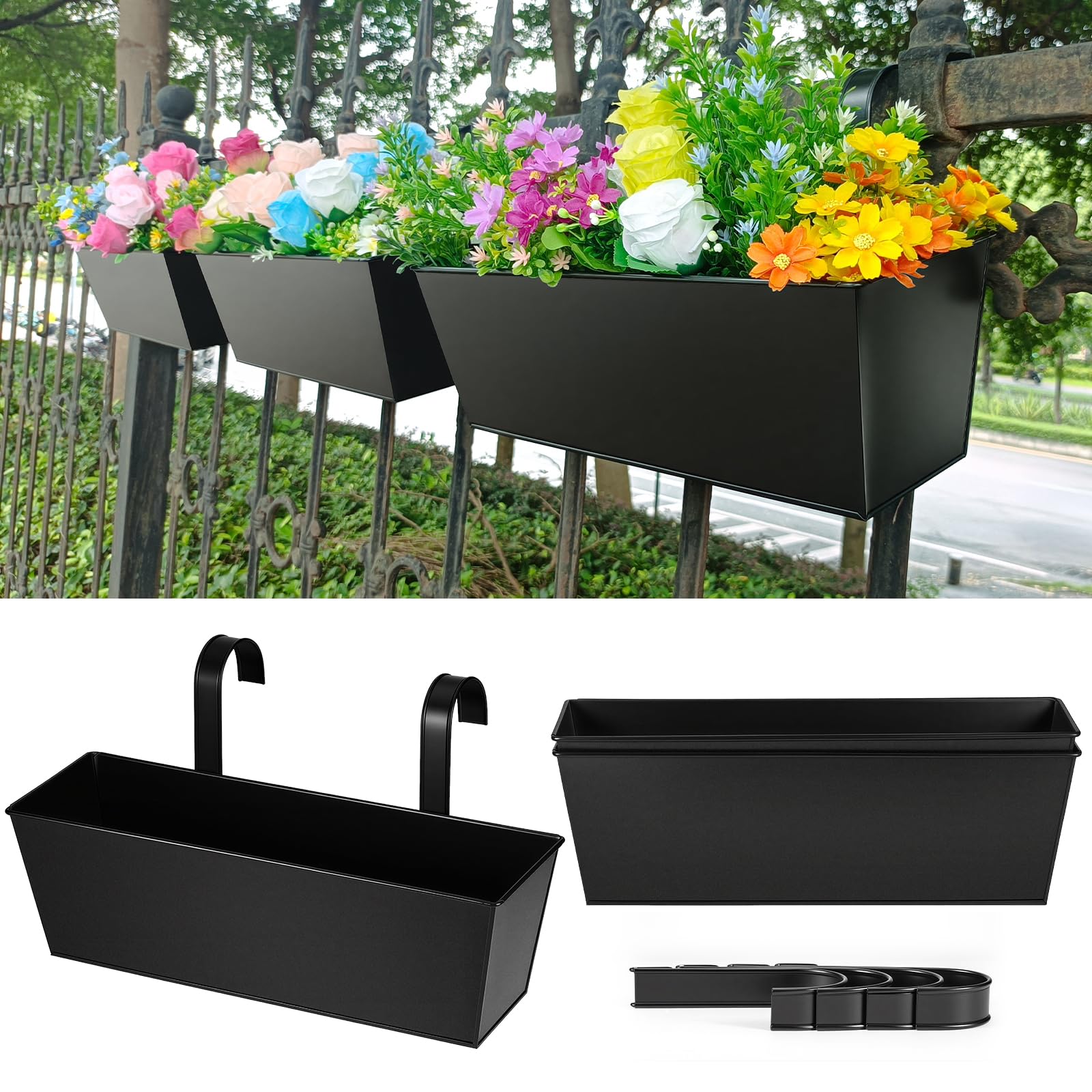 3 Pcs Large Hanging Flower Pots for Railing Or Fence 16 Inch Railing Planter Box