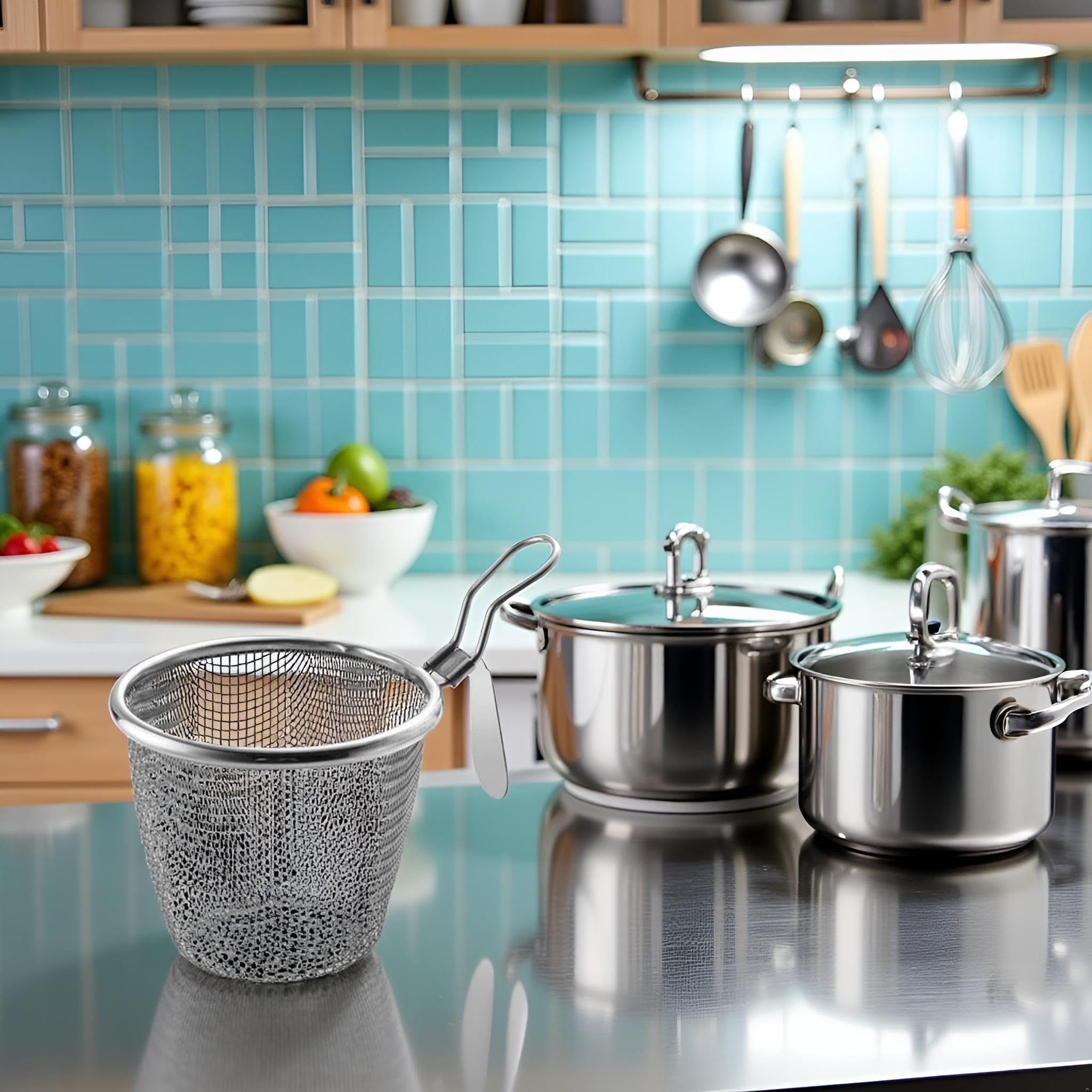 Silver Dumpling Noodle Strainer, Fine Mesh Strainer with Handle Colanders Food Strainers Colanders anda Food Strainers,Kitchen Utensils and Gadgets