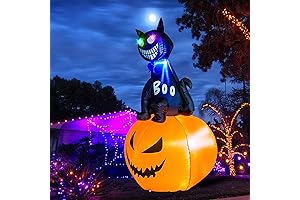 Hourleey 5 FT Halloween Cat Sitting on Pumpkins