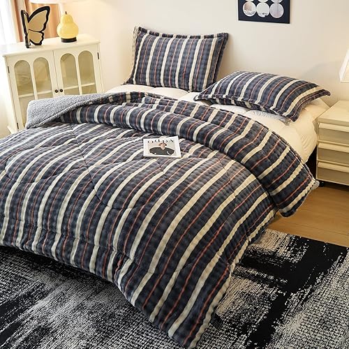 PAJEO Flannel Sherpa King Size Comforter Set, Soft Warm Reversible Plush Bedding