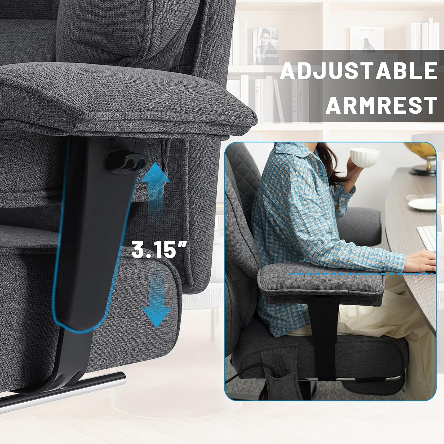HOFFREE Big and Tall Office Chair 500lbs for Heavy People Executive Office Desk Chair with Wide Seat High Back Computer Chair with Adjustable Lumbar Support Grey Fabric