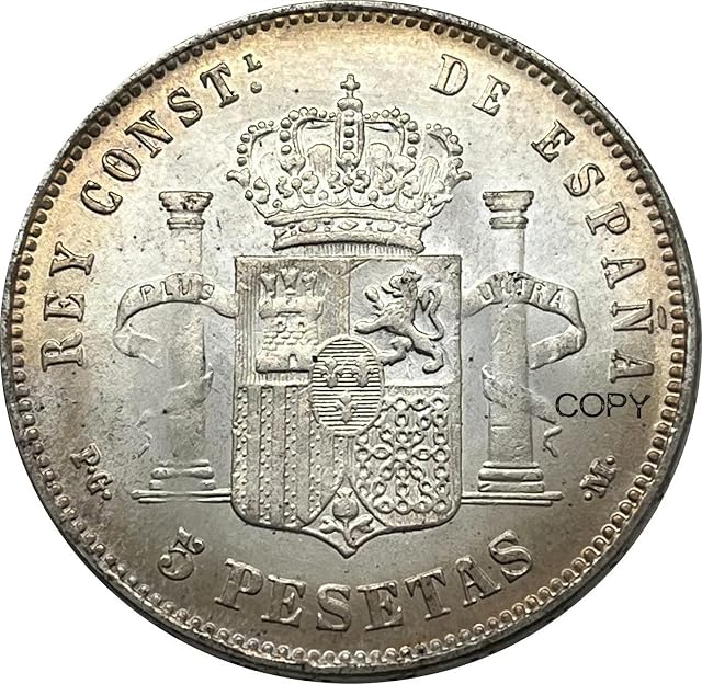 Foto 2 de 6 de QYZXTH España 1892 5 Pesetas Alfonso XIII Plata Copia Conmemorativa Moneda Moneda Monedas de Colección-Plata