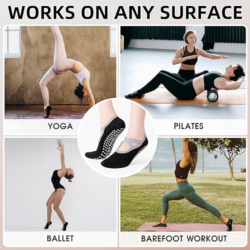 Miniatura 3 de Minmex Calcetines de yoga - 1 par de calcetines antideslizantes para mujer, talla única, calcetines deportivos de fitness