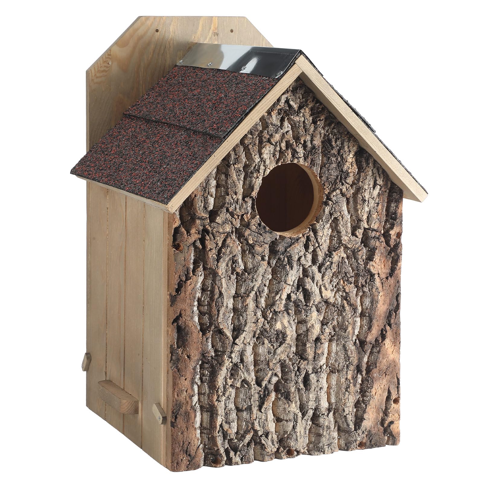 Weysat Eulenhaus Eule Vogelhaus 30.5 cm x 30.5 cm x 48.3 cm Groß Handgefertigte Holz Runde Öffnung Kreisch Nest Haus Echte Rinde Dach Imprägnierung für Außen Nistkästen für Wildtierliebhaber