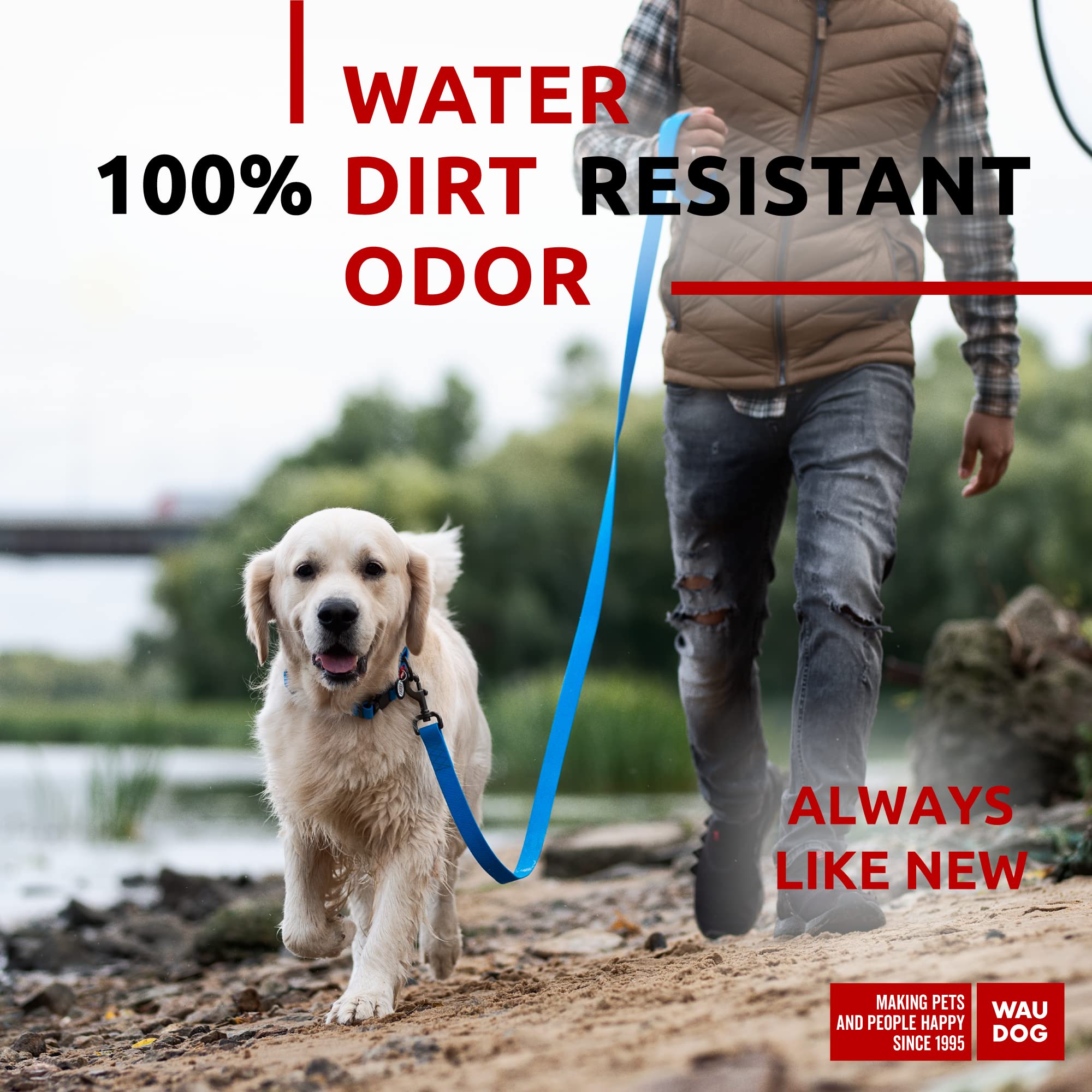 WAUDOG Waterproof Leash 4 Ft / 6 Ft - Anti-Slip for Large, Small and Medium Dogs - Heavy Duty with Water and Dirt-Resistant - Long Or Short for Boy & Girl Dogs
