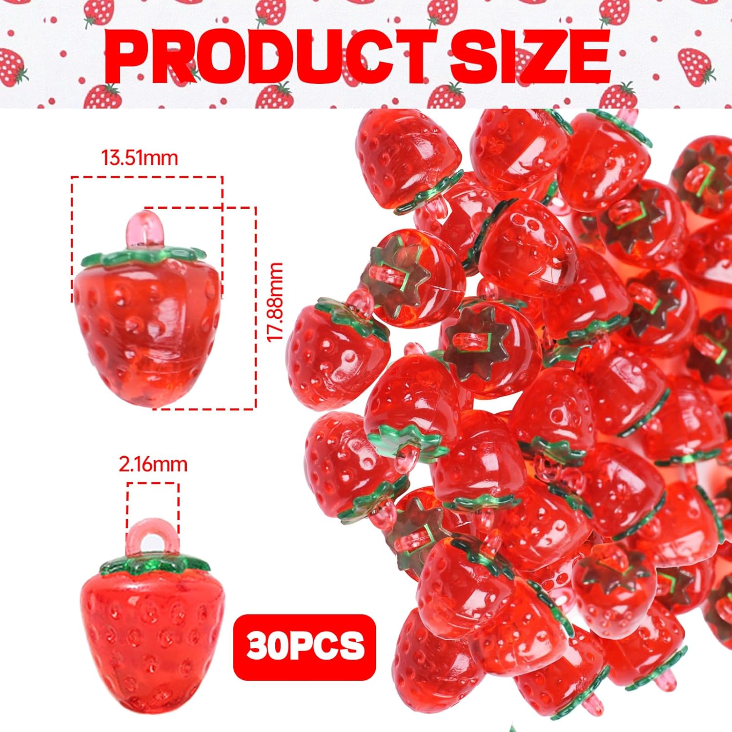 Strawberry Beads,30Pcs Strawberry Enamel Charms -Strawberry Beads Jewelry Transparent Acrylic Plastic 3D Accessories for Necklace Bracelet Making DIY Crafting - Image 2