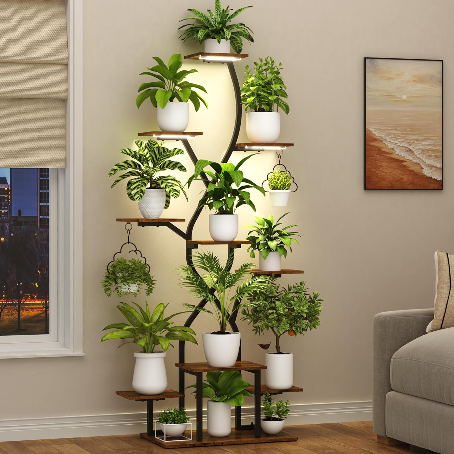 63" Plant Stand Indoor with Grow Lights 10 Tier Indoor Plant Shelf X Shape Plant Shelf for Indoor Plant Multiple Metal Corner Plant Stand Plant Holder Plant Rack Indoor