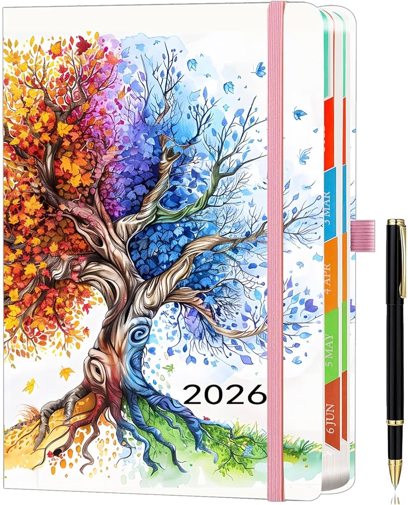 Academic A5 Diary 2025-2026 Week To View, Aug 2025 - July 2026, Weekly And Monthly Planner, With Pen Set, Colorful Monthly Tabs, Inner Pocket - (5.9" U00d7 8.5") - Pink