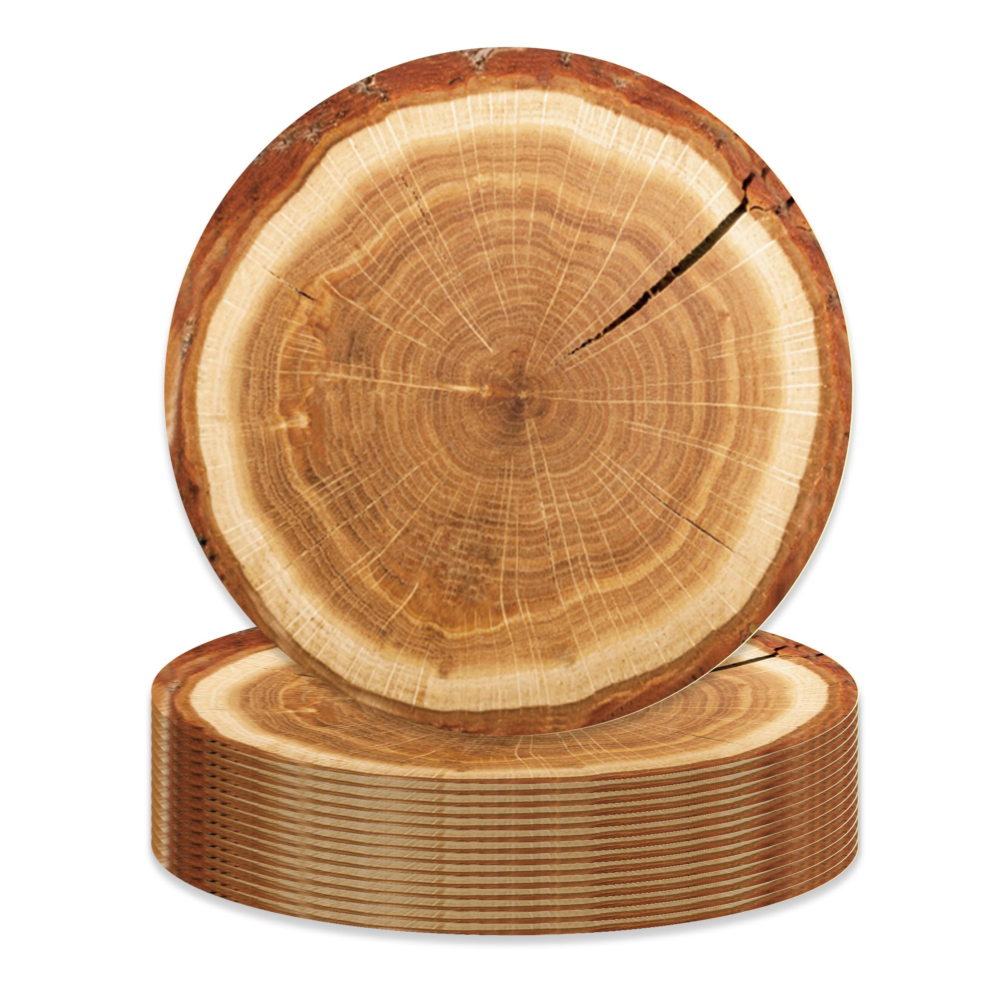 OXYLIPO 7 Inch Wood Grain Paper Plates, 40pcs Natural Wood Grain Round Theme Design Disposable Dinner Plates Set for Festival Party Supplies Birthday,