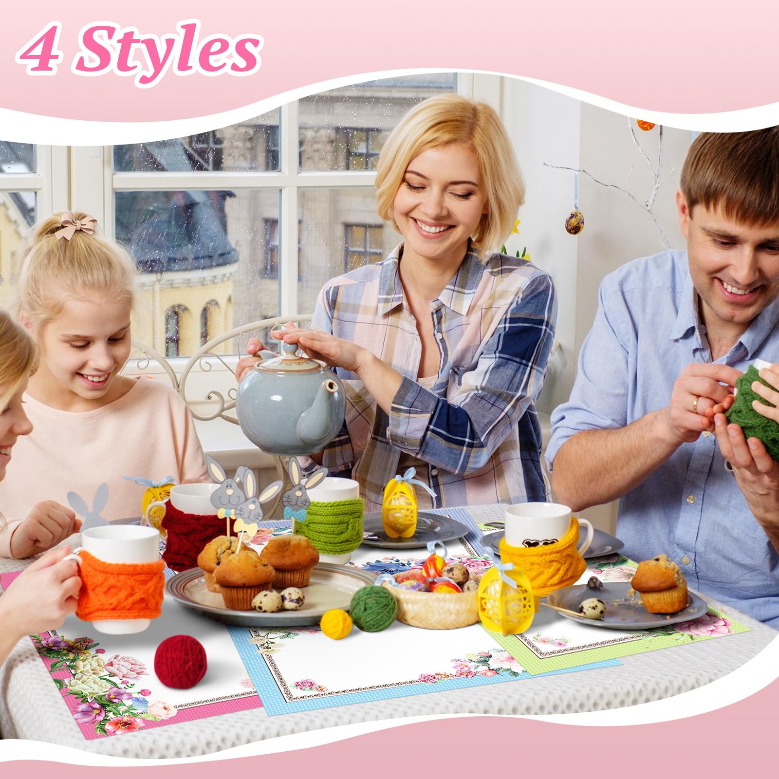 Sieral 100 manteles individuales de papel desechables para fiesta de té, 16 x 11 pulgadas, decoraciones florales para fiestas, decoración de fiesta de té para mujeres, manteles de papel para jardín,