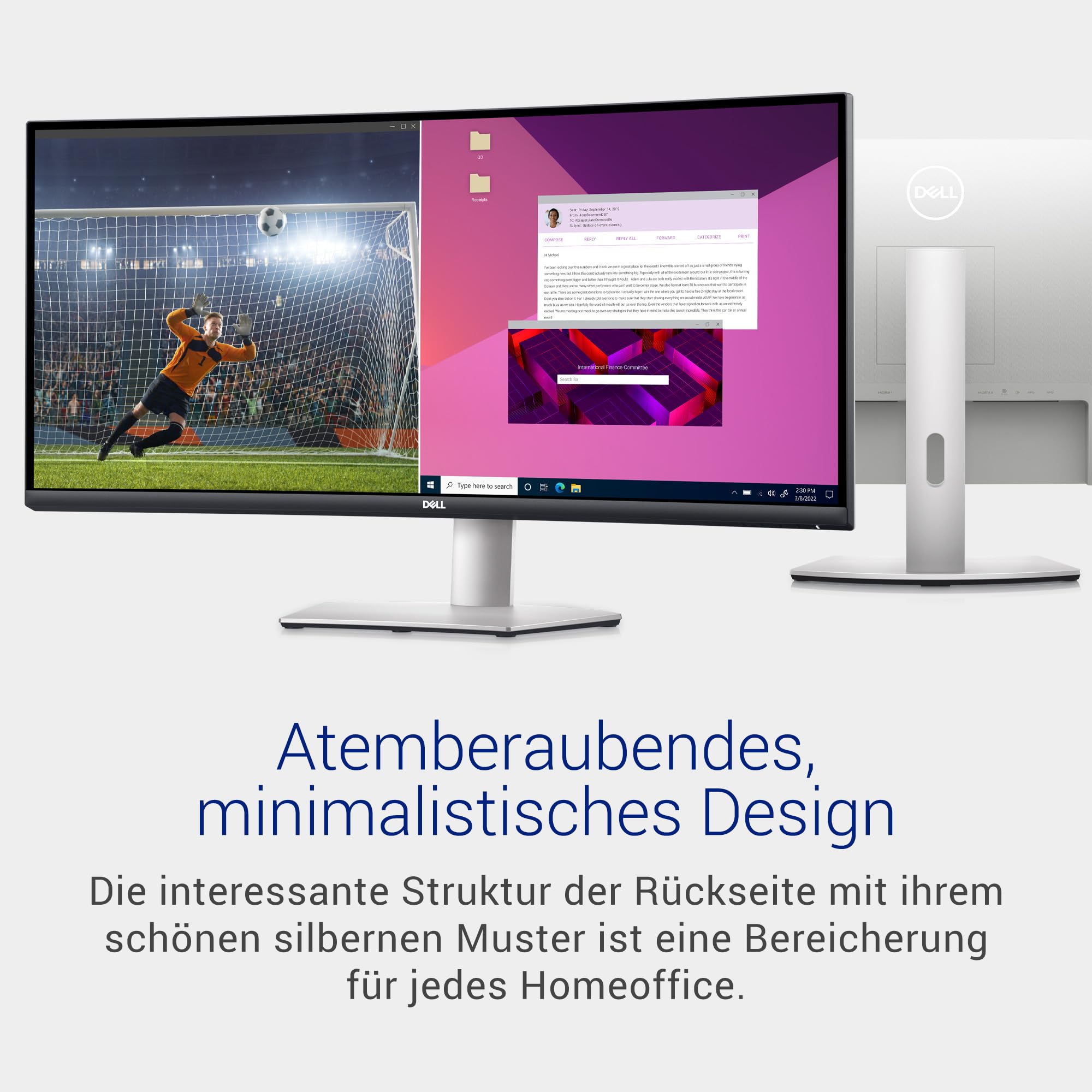 Dell S3423DWC USB-C 34 Zoll WQHD (3440x1440) 21:9 1800R Curved Monitor, 100Hz, VA, 4ms, AMD FreeSync, 99% sRGB, Eingebaute Lautsprecher, USB-C, 2x HDMI, 3x USB, 3 Jahre Garantie