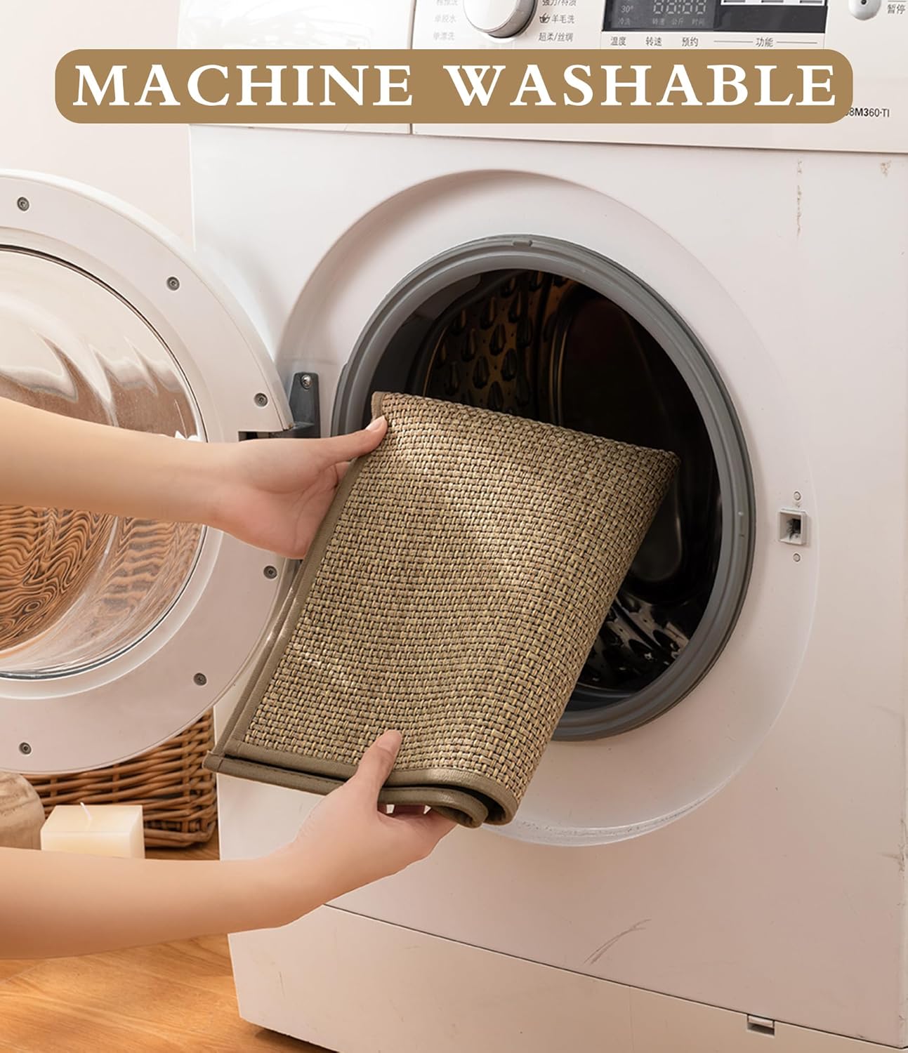 YIHOUSE Bathroom Rugs Sets 2 Pieces, Beige Ultra Thin Bath Mats Fit Under Door, Absorbent Quickly Dry Rubber Backing Braided Bath Mat Set, Non Slip Washable Bath Rugs for Bathroom Floor, Beige - Image 7