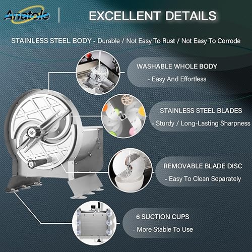 Miniatura 5 de Anatole Cortador de verduras comercial de acero inoxidable para tomate, cebolla, patata, lima, 0-0.5 pulgadas de grosor, cortador de frutas manual