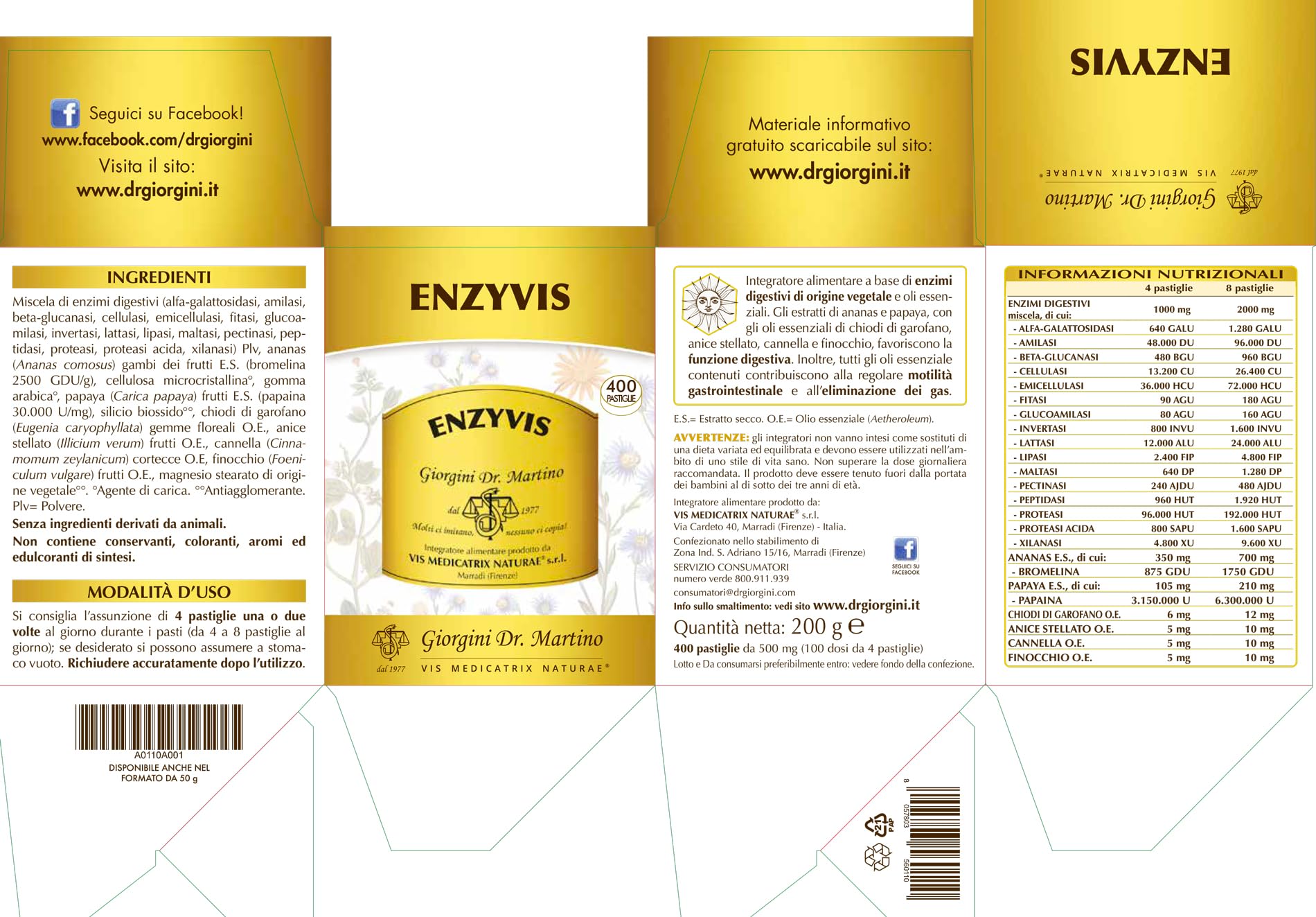 ENZYVIS pastiglie - 200 g (integratore di enzimi digestivi)