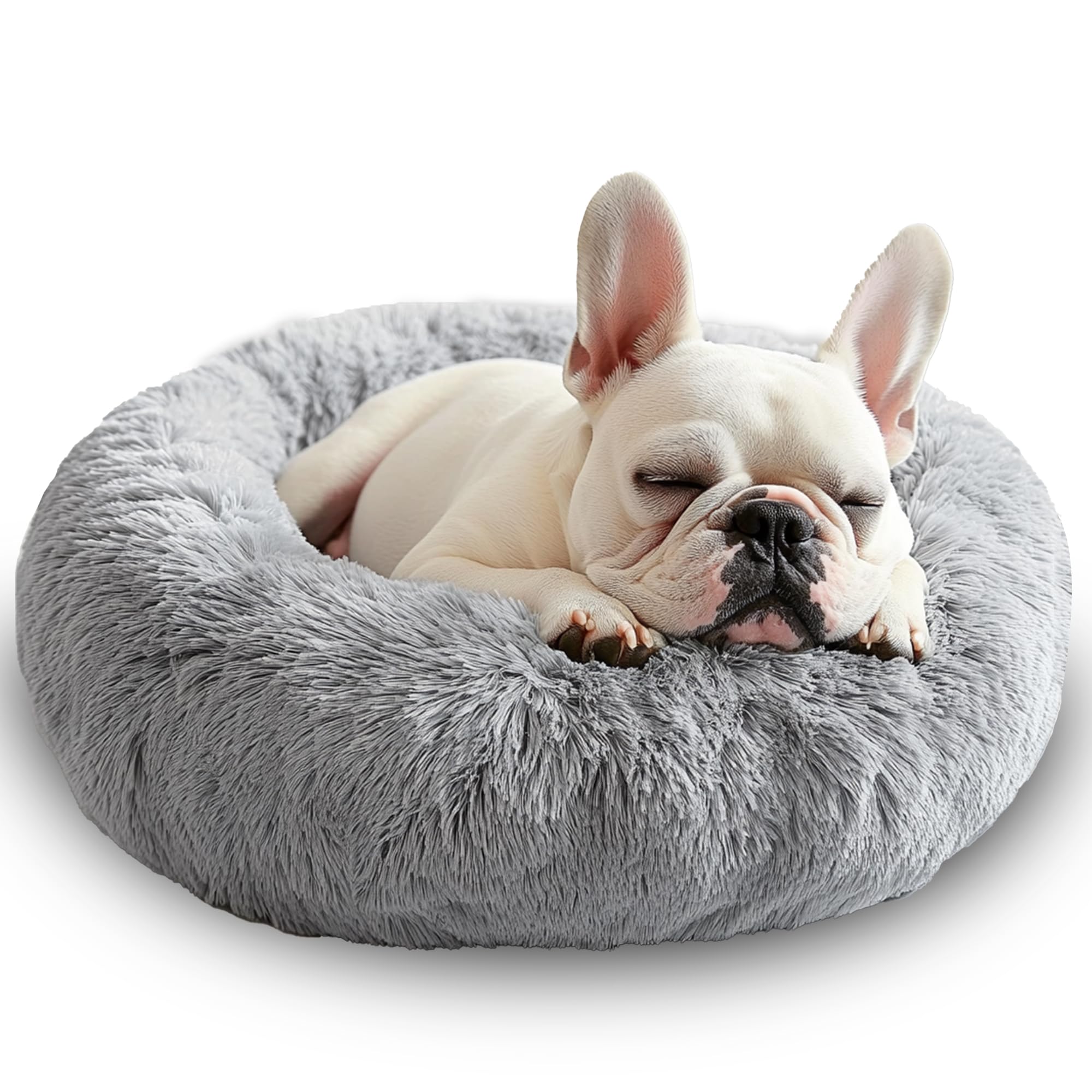 Olinor Calming Donut Pet Bed | Anti-Anxiety, Machine Washable, Luxurious Plush | Non-Slip & Waterproof | 20 Inches for Small Dogs & Cats (Fits Pets up to 25 lbs)