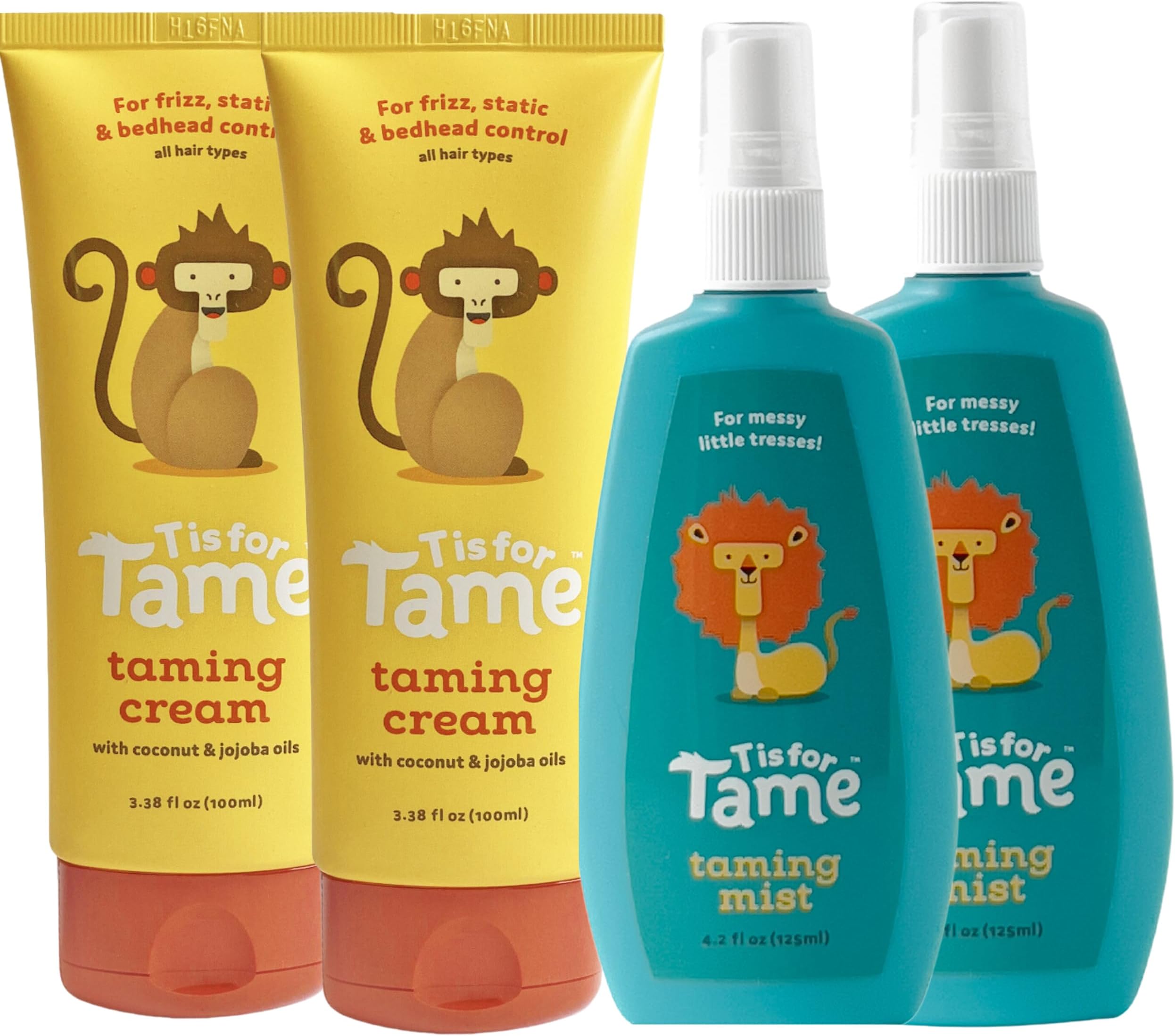 Hair Taming Spray & Detangler Cream for Frizz, Flyaways, Static & More, 100% Natural, Coconut Oil & Jojoba Leave-in, Safe for Babies & Kids, Not Sticky, Stiff or Oily