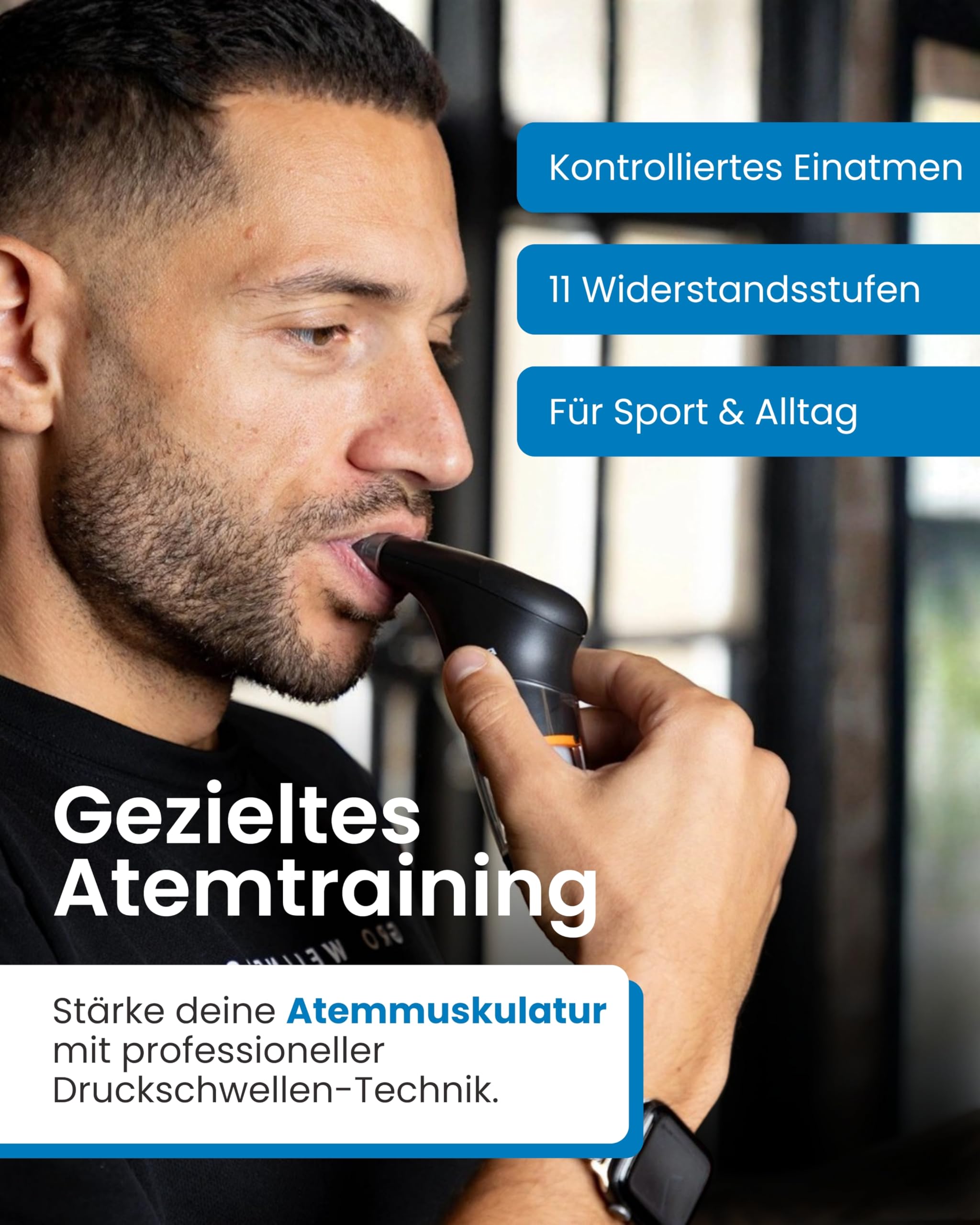 POWERBREATHE Plus I Leichter Widerstand I Atemtrainer zur Stärkung der Atemmuskulatur I Inspirationsmuskeltrainer mit 11 Stufen I Atemtrainingsgerät für Atemübungen I Special Edition