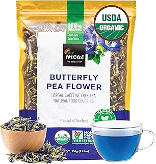 INCAS 100% USDA Organic Butterfly Pea Flower 8.82 oz (750+ Cups) DIRECT FROM SOURCE Thailand Non GMO Verified Dried Caffeine Free Gluten Free Vegan Rich in Antioxidants Free eBook (250Gram)