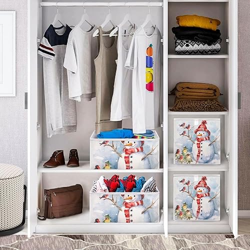 Miniatura 5 de Christmas Snowman Birds Cube Storage Bin Fabric Storage Cubes Foldable Storage Box Large Closet Organizers Baskets Containers for Shelves Office
