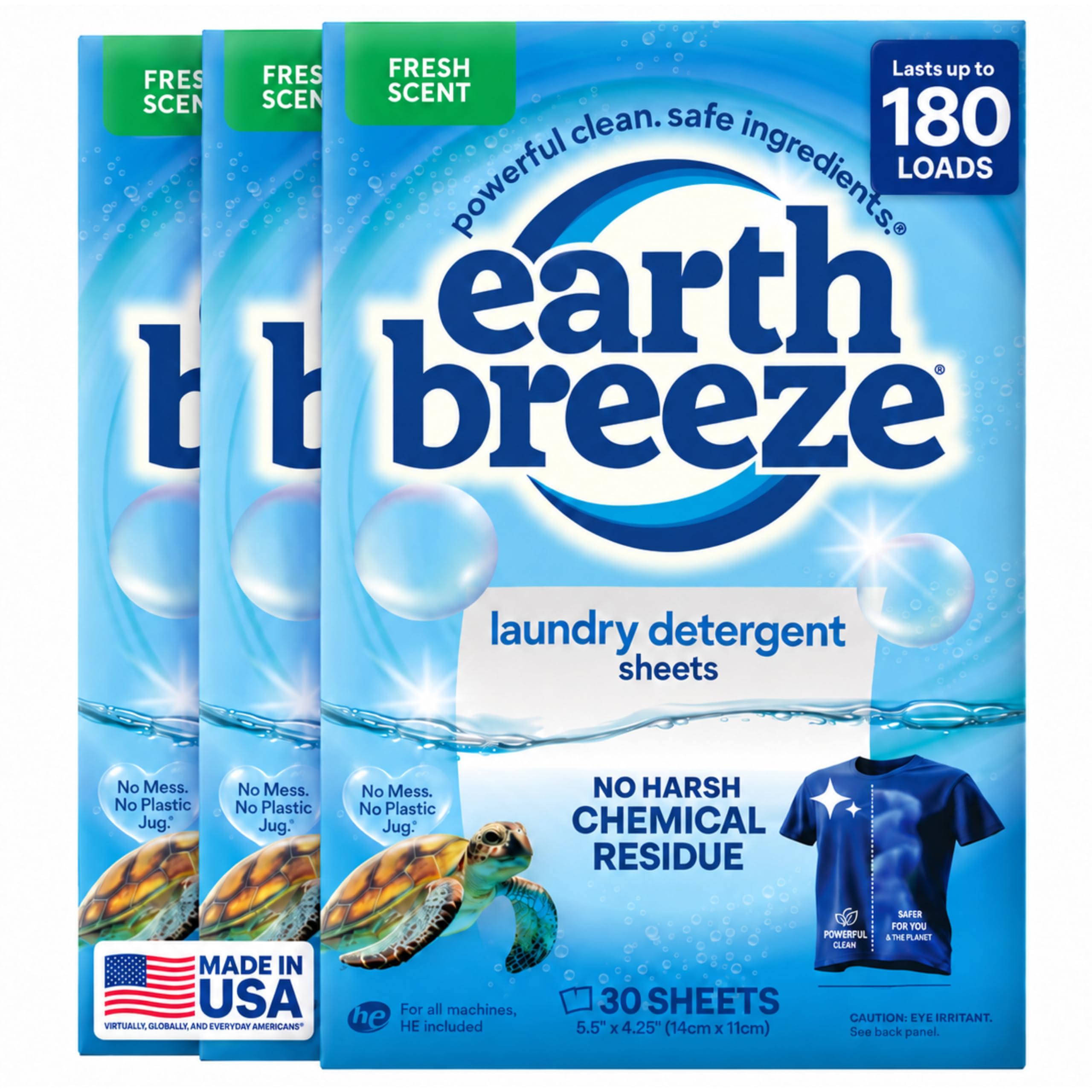 Earth Breeze Laundry Detergent Sheets Fresh Scent 180 Loads