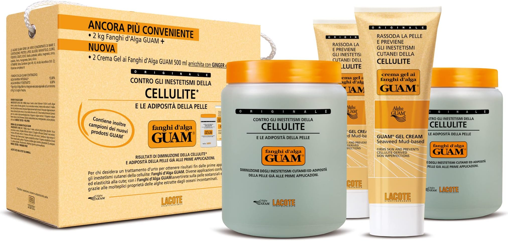 Guam Double Convenience Seaweed Mud - Pack of 4, 2 jar ALGA Mud 1000 g-750 ml + 2 Gel Cream 250 ml