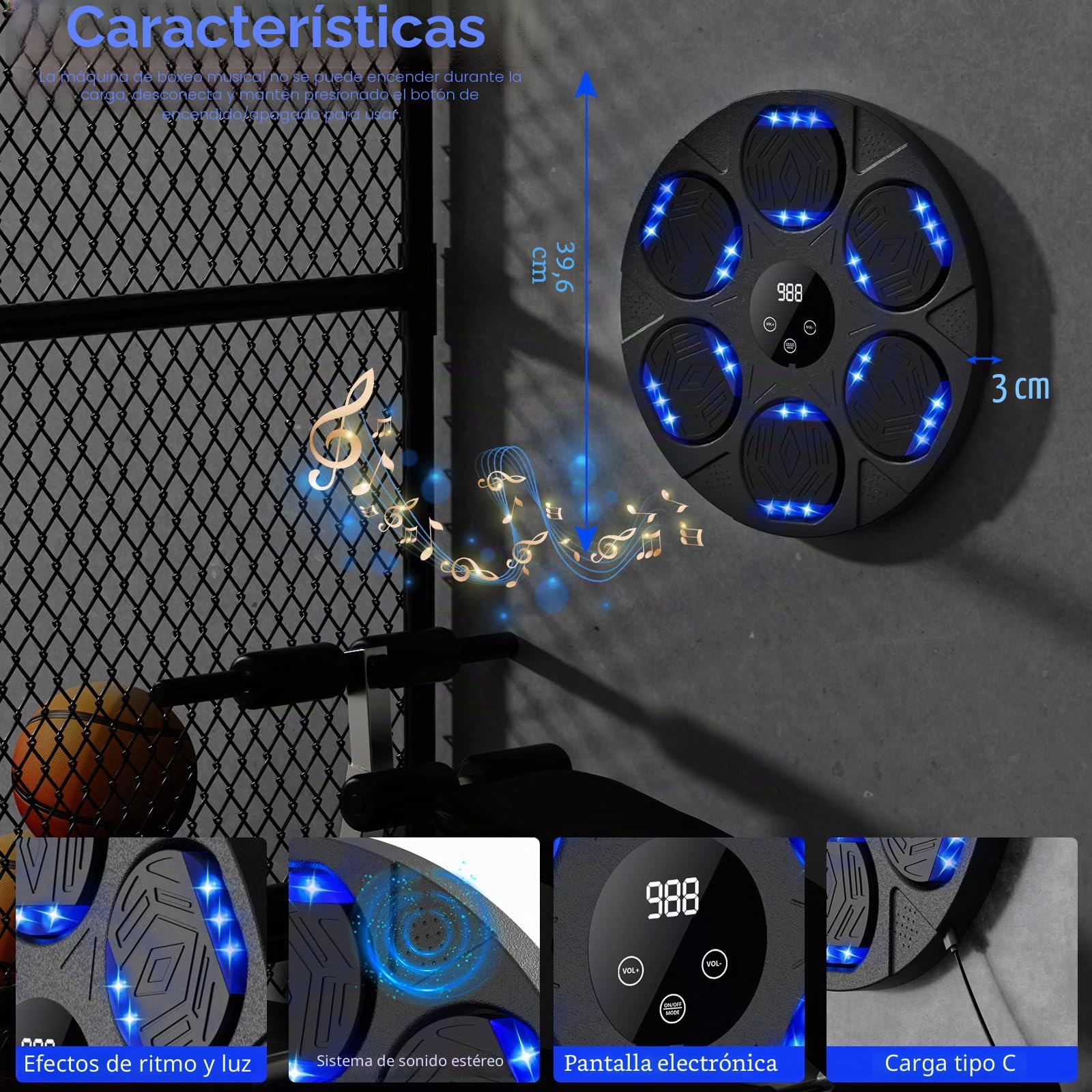 Maquina De Boxeo Musical, Music Boxing Machine Adultos con Guantes De Boxeo, MáQuina De Boxeo Musical con Bluetooth, Boxeo Pared con Luz, Music Boxing, Regalo De Boxeo para NiñOs Y Adultos