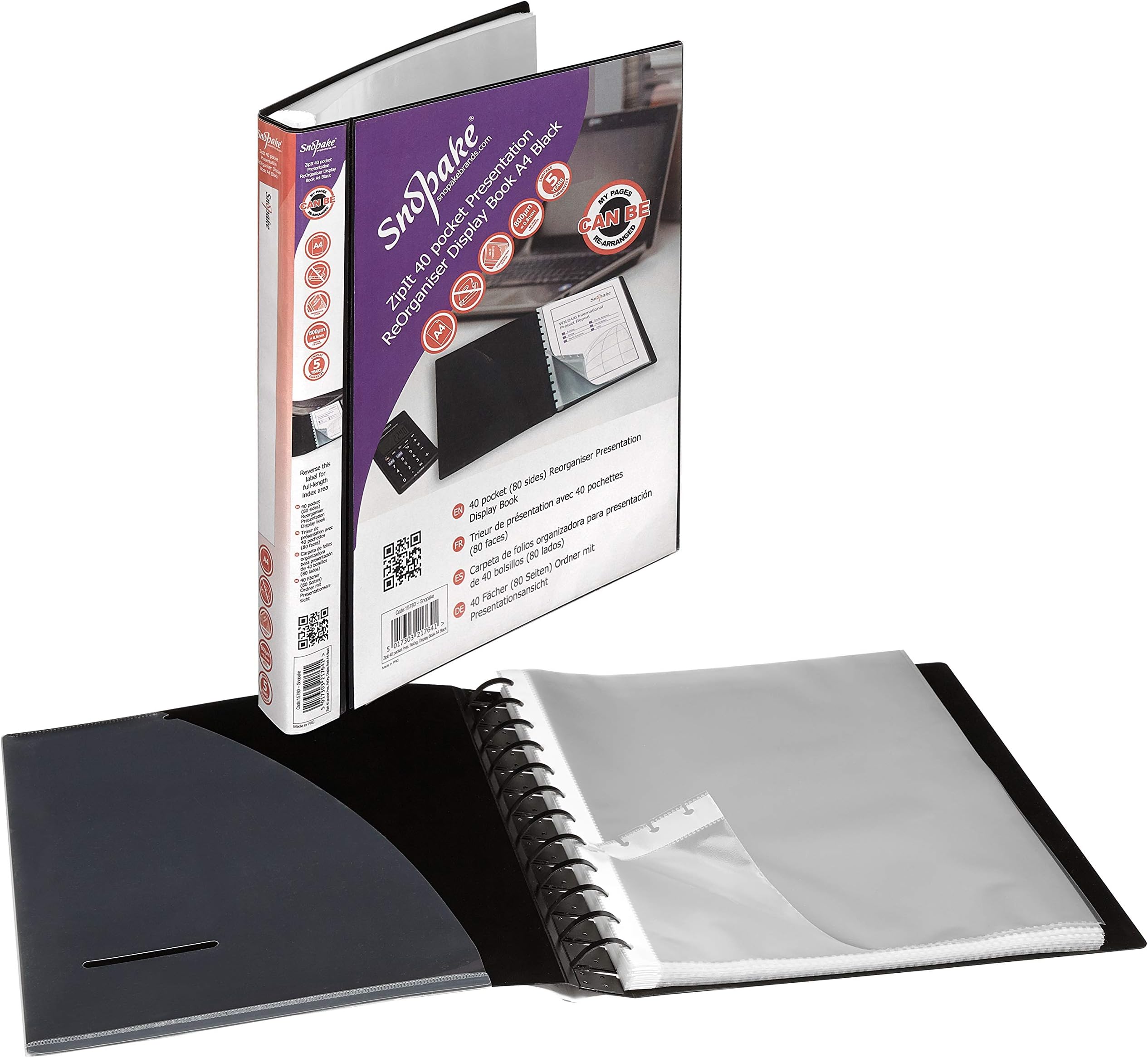 A4 Zipit 40 Pockets Presentation ReOrganiser Display Book – Black [Pack of 1] Ref: 15780
