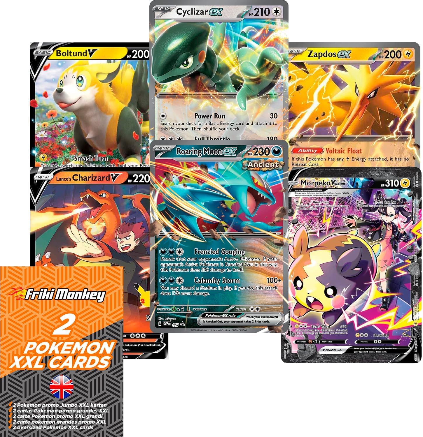 Friki Monkey Jumbo Pokemon Cards - 2 Random XXL GX VMAX Mega V Pack, Official English